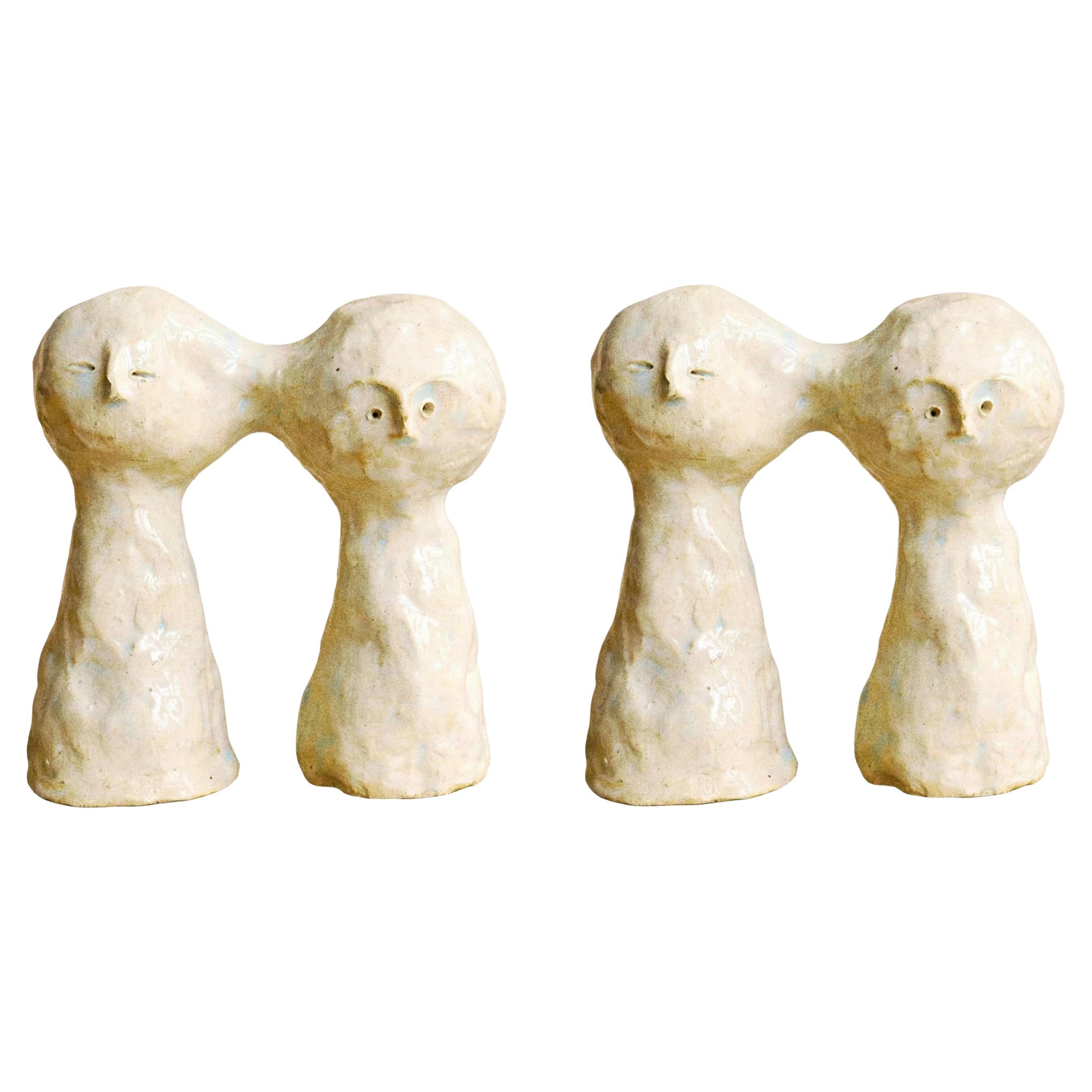 Set of 2 Two Head Sculptured Dolls by Studio Mano For Sale