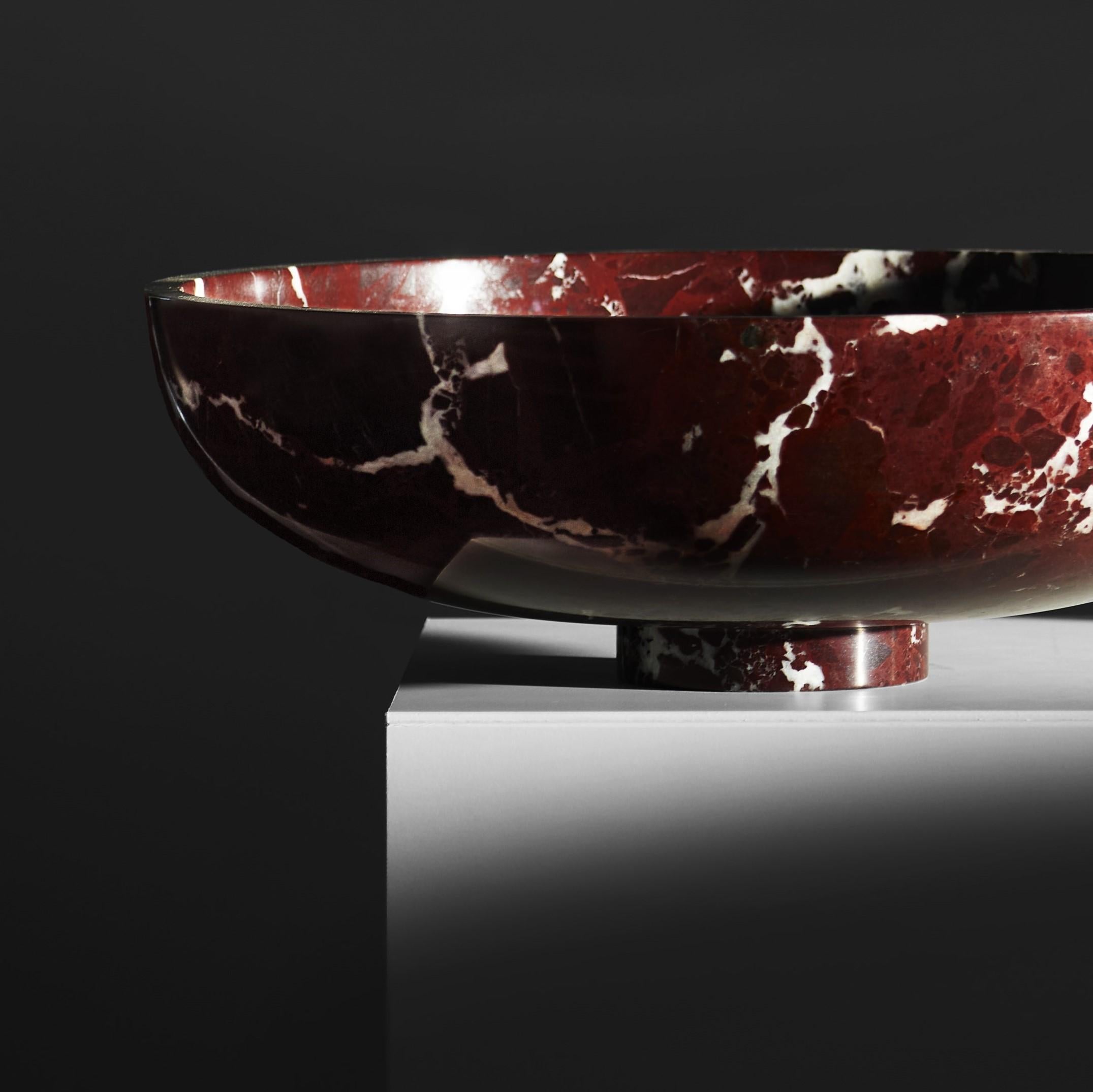 Set of 2 twosidestory bowl XL by Lisette Rützou
Dimensions: D 40 cm
Materials: Levanto Bordeaux Marble

 Lisette Rützou’s design is motivated by an urge to articulate a story. Inspired by the beauty of materials, form and architecture, each