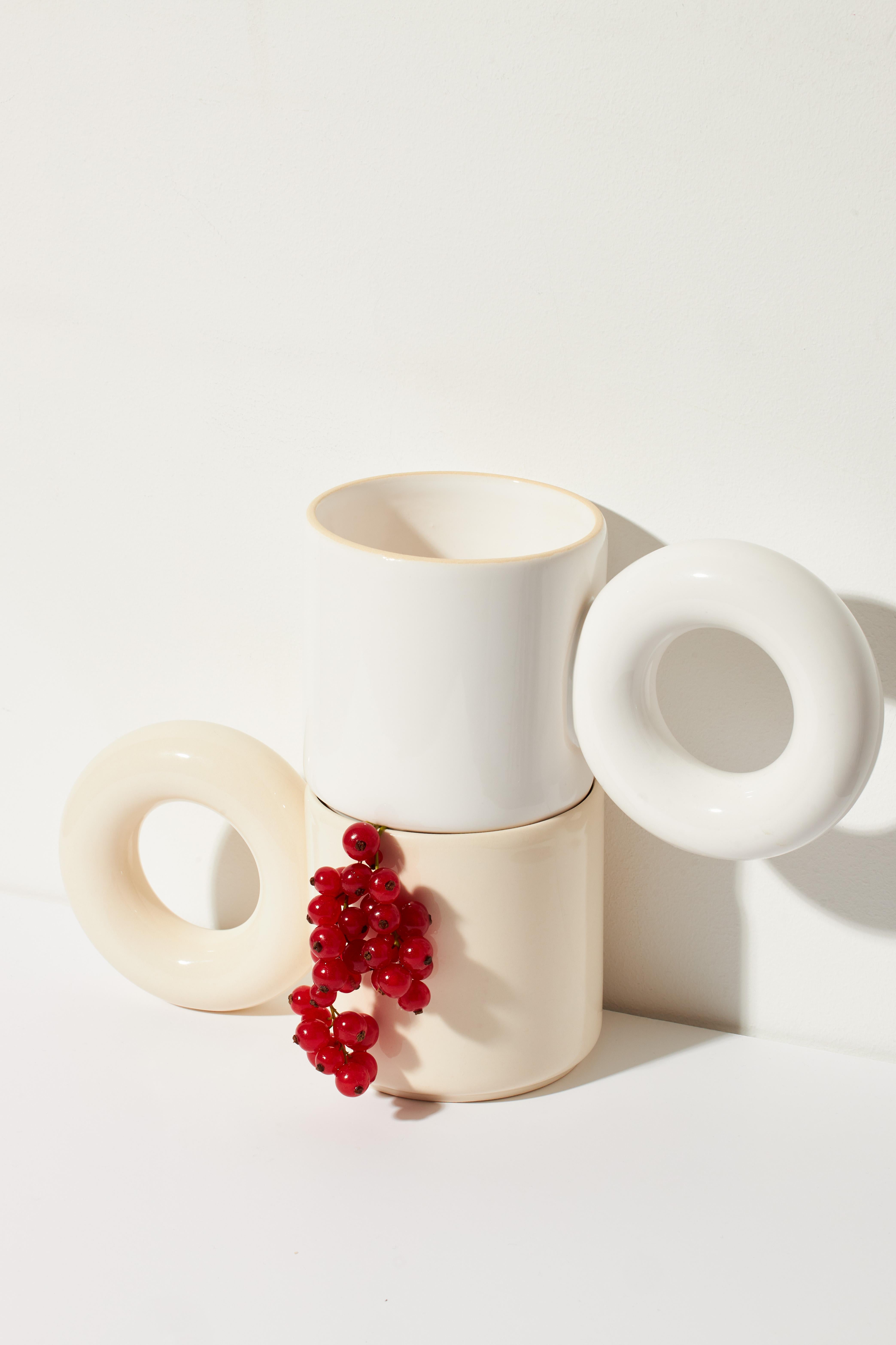 Modern Set of 2 UCHO Mug / White by Malwina Konopacka For Sale