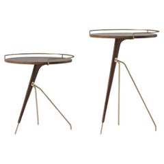 Set di 2 tavolini Umanoff 45&60 in noce massiccio/ottone di Arthur Umanoff per Audo