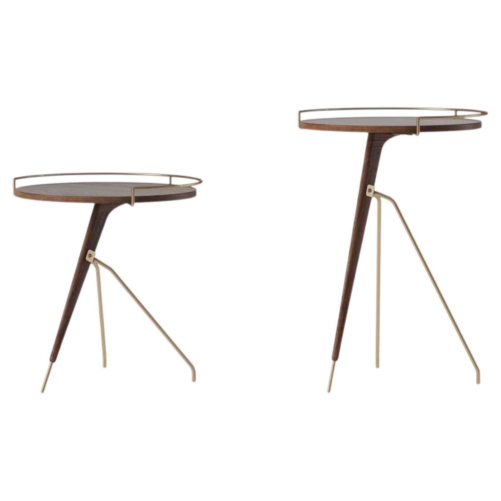Set of 2 Umanoff Side Tables 45&60 Solid Walnut/Brass-by Arthur Umanoff for Audo