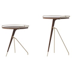 Set of 2 Umanoff Side Tables 45&60 Solid Walnut/Brass-by Arthur Umanoff for Audo