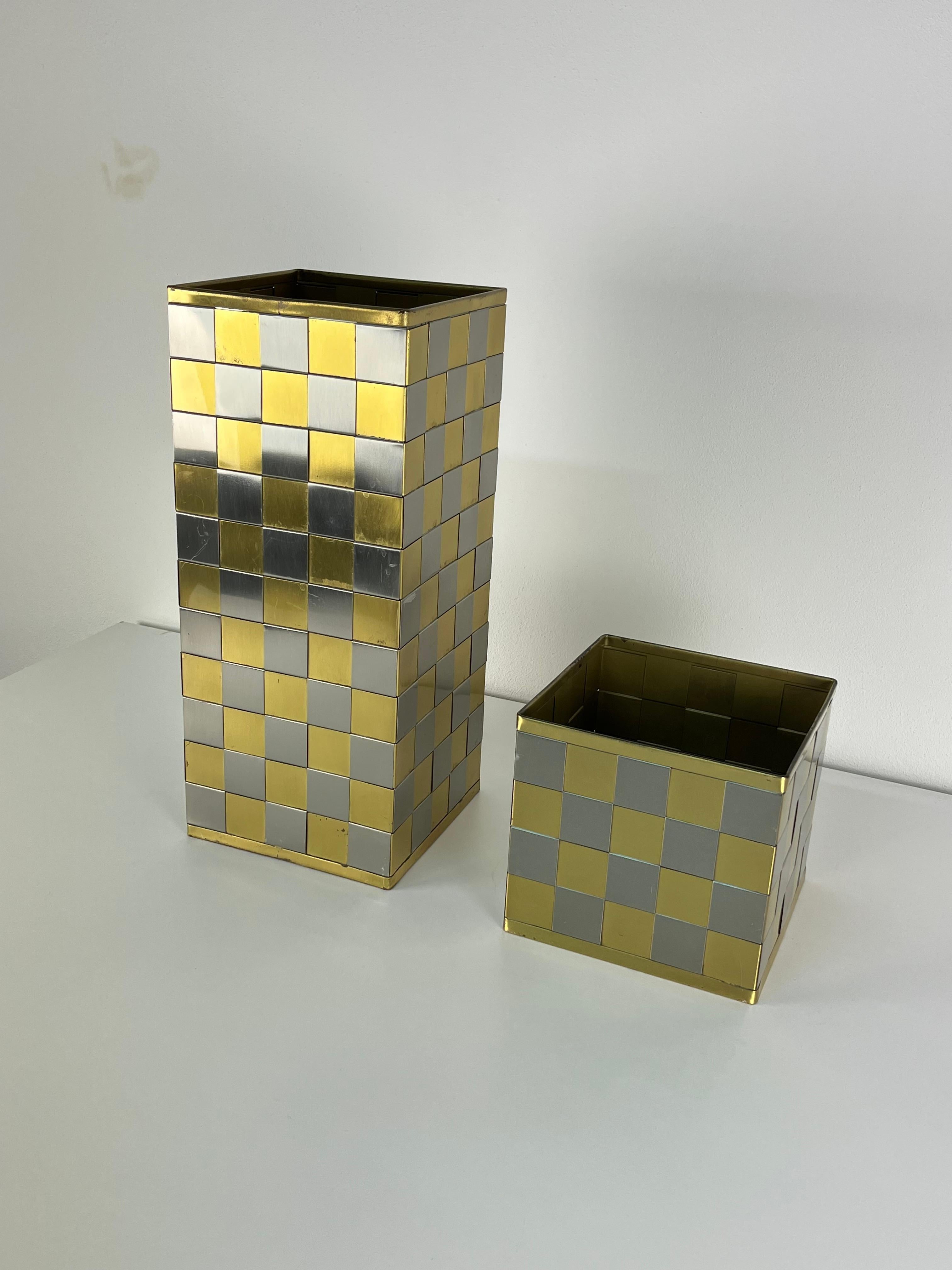 Set of 2 Umbrella Stands and Plant Holder Brass and Steel, Made in Italy, 1970s In Good Condition For Sale In Palermo, IT