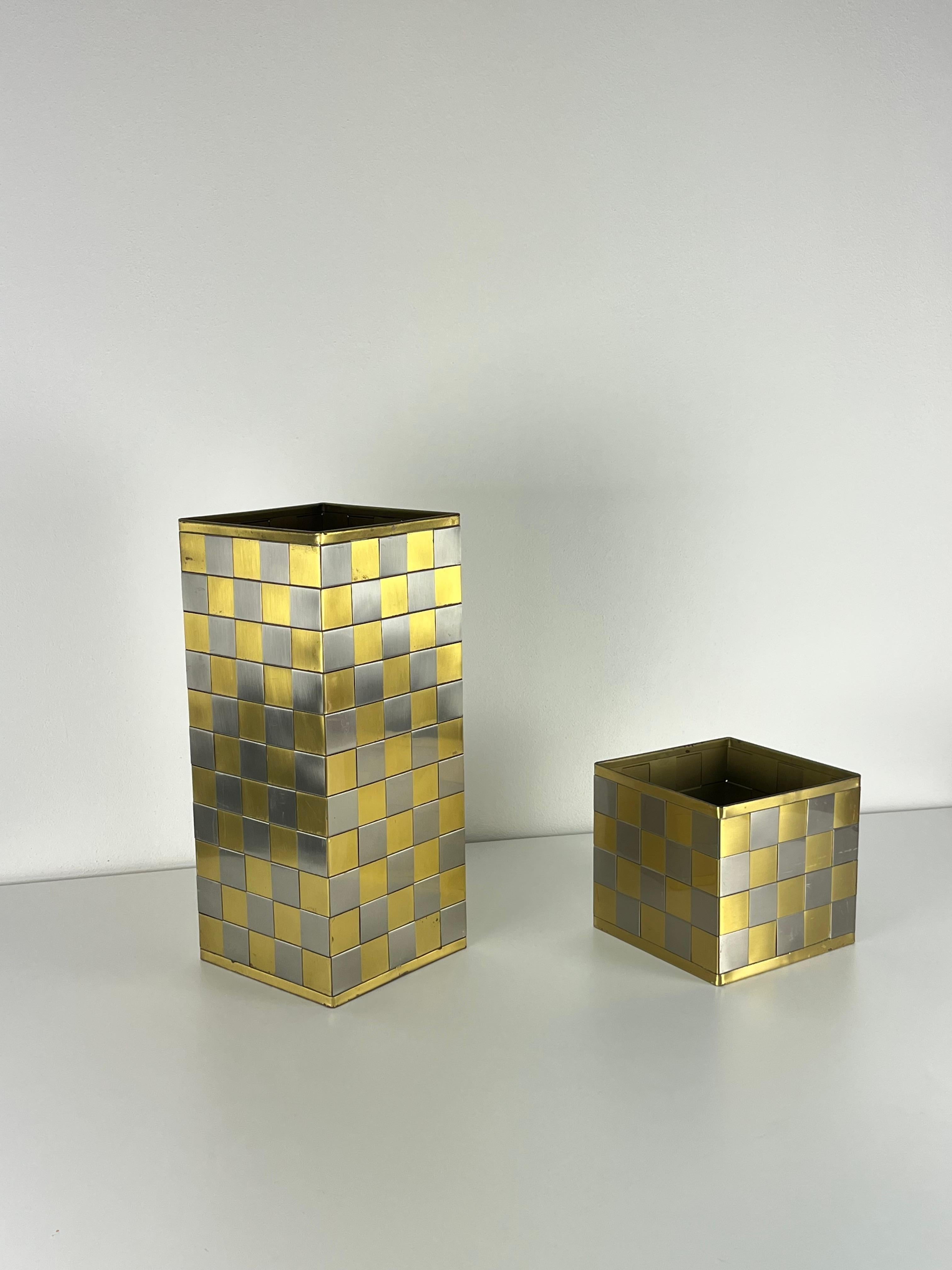 Late 20th Century Set of 2 Umbrella Stands and Plant Holder Brass and Steel, Made in Italy, 1970s For Sale