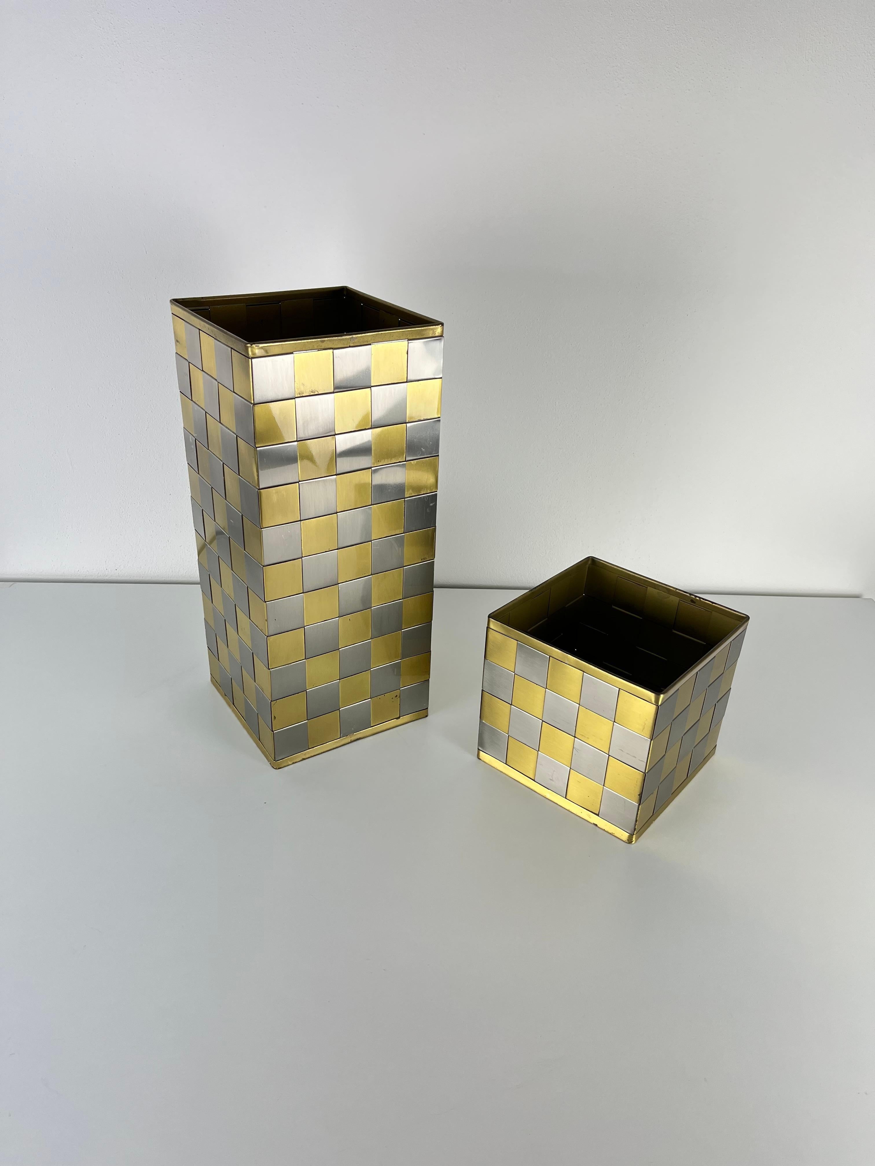 Set of 2 Umbrella Stands and Plant Holder Brass and Steel, Made in Italy, 1970s For Sale 2
