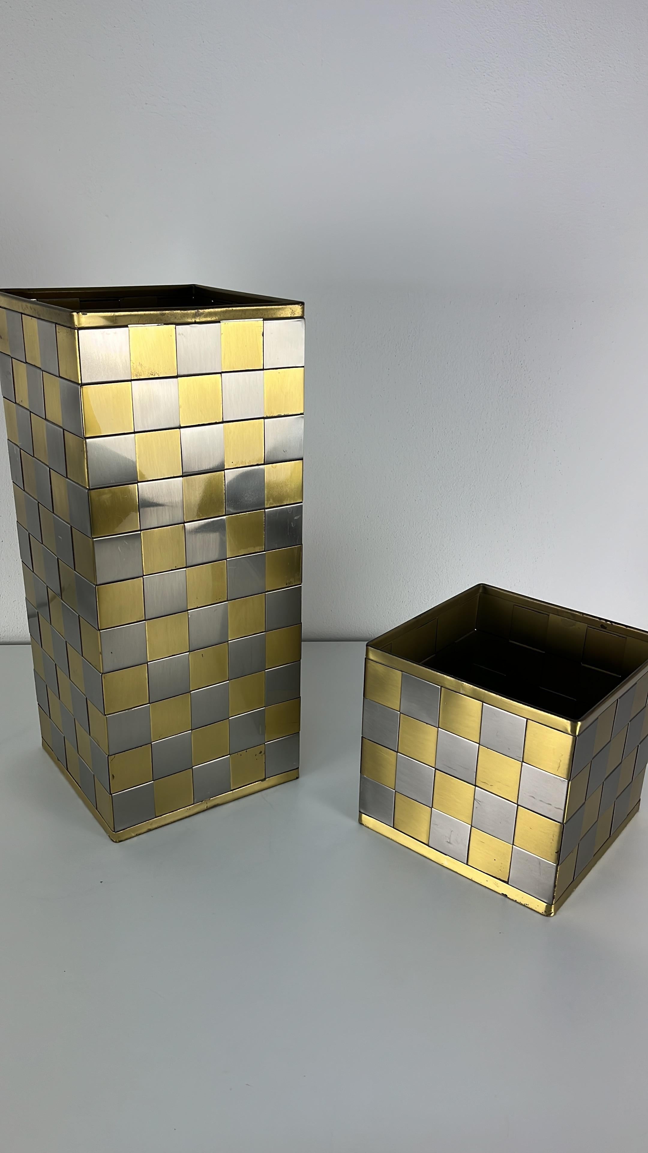 Set of 2 Umbrella Stands and Plant Holder Brass and Steel, Made in Italy, 1970s For Sale 4