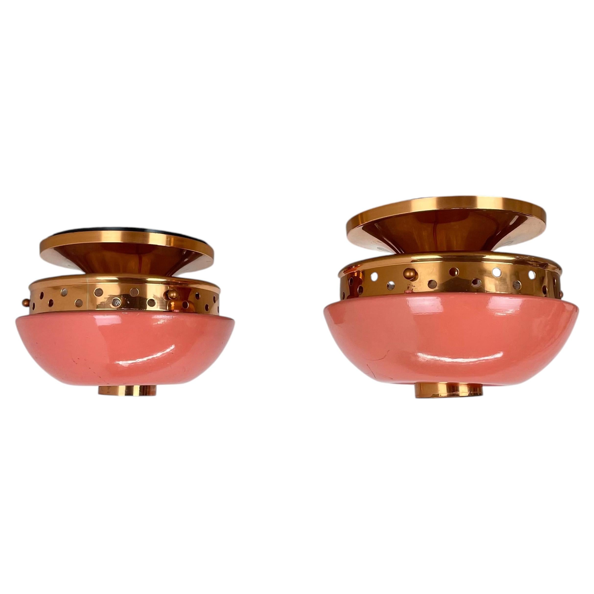 set of 2 unique PINK spot STILNOVO Style Ceiling Light Flushmount, Italy 1950s For Sale