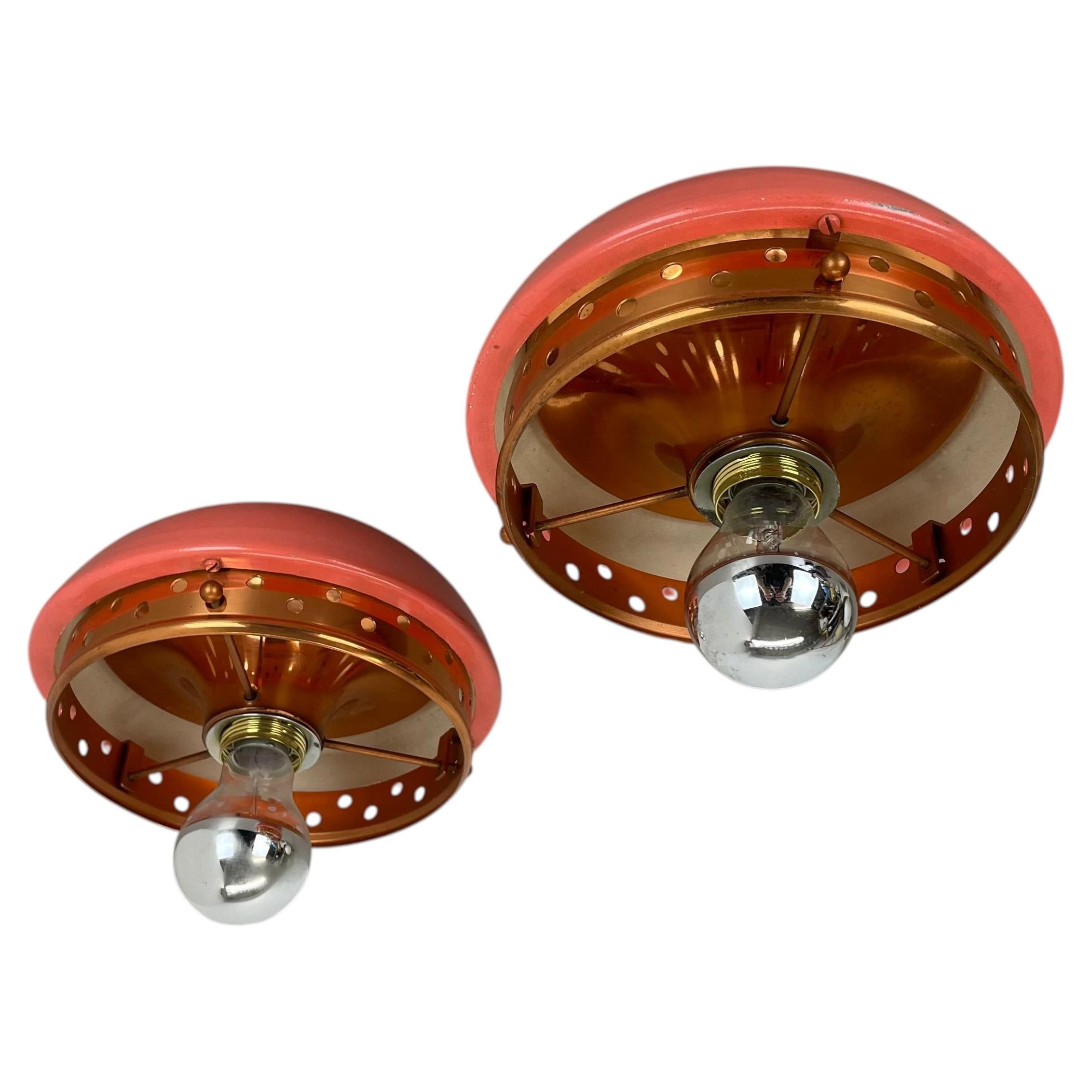 set of 2 unique spot Gino Sarfatti Style Ceiling Light Flushmount Italy 1950s