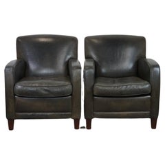 Set of 2 uniquely colored, highly comfortable sheepskin leather design armchairs