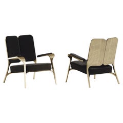 Set of 2 Upholstered Armchair with Bronze-Patina Brass Details by R&Y Augousti