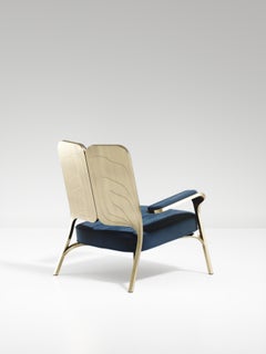 Set of 2 Upholstered Armchairs with Bronze-Patina Brass Details by R&Y Augousti