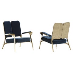 Set aus 2 gepolsterten Sesseln mit Bronze-Patina-Messingdetails von R&Y Augousti