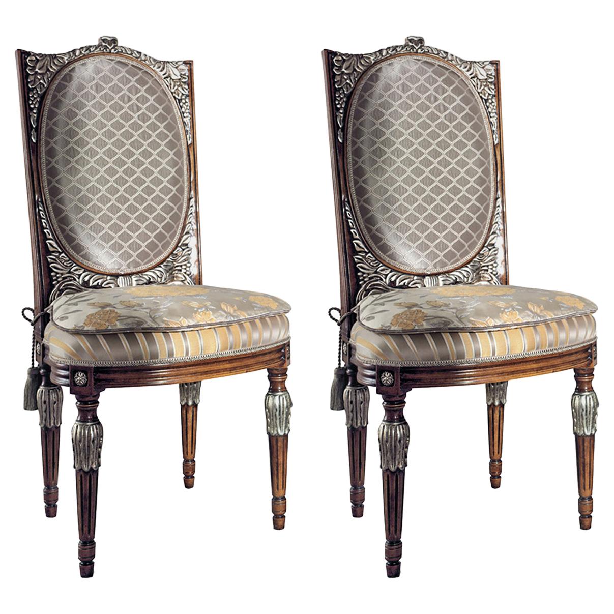 Set of 2 Upholstered Chairs with Silver Inlays