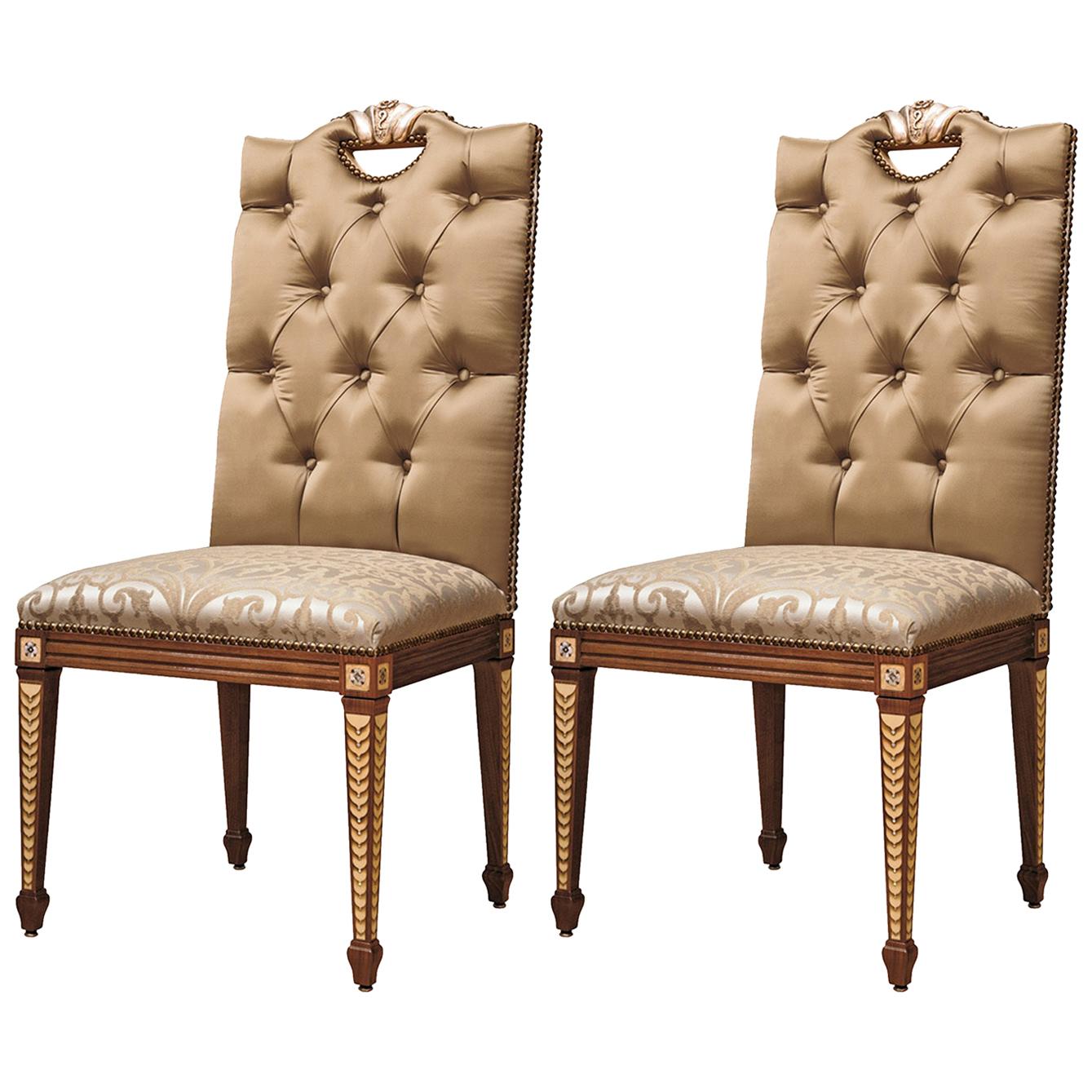 Set of 2 Upholstered Walnut Chairs