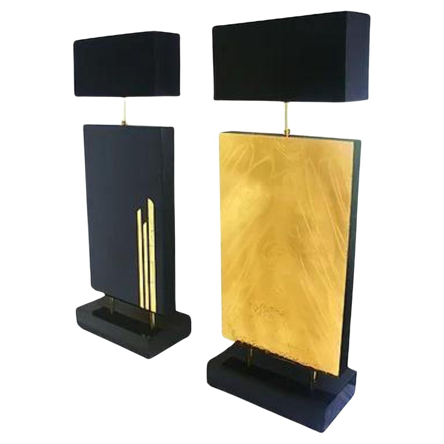 Set Of 2 Uterus Large Brass Floor Lamps by Brutalist Be For Sale