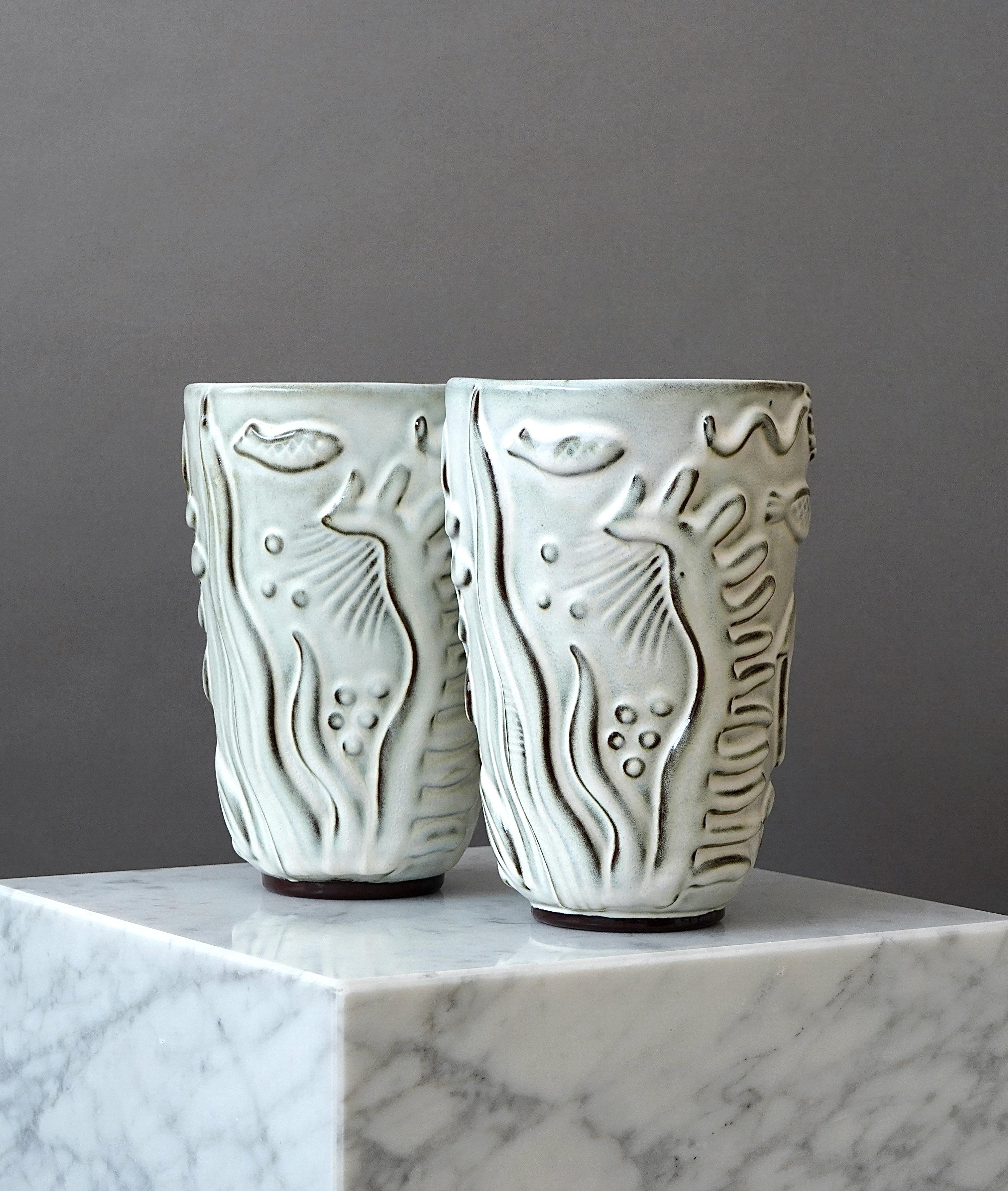 Scandinavian Modern Set of 2 Vases by Anna-Lisa Thomson. Gefle / Upsala Ekeby, Sweden, 1930s For Sale