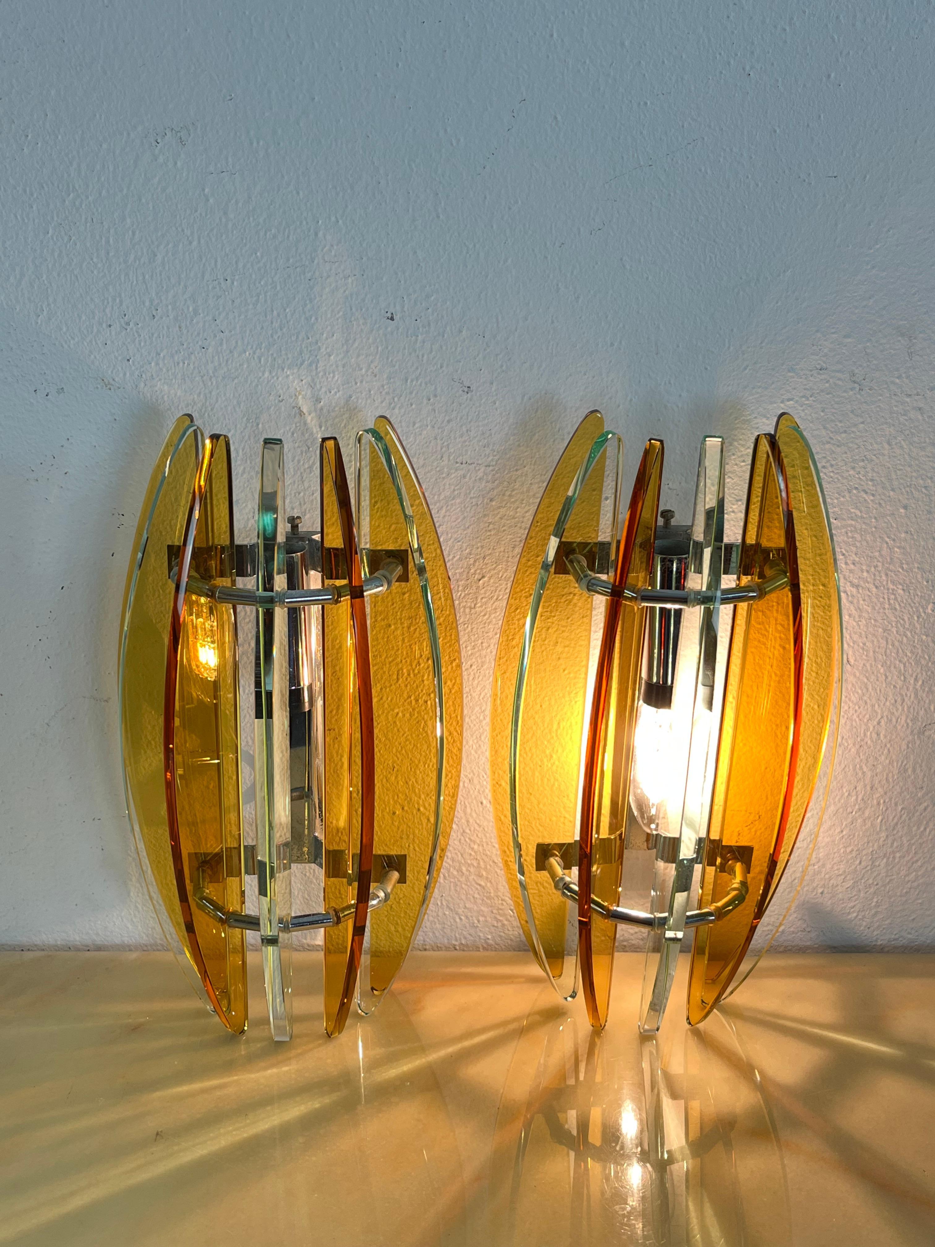 Set di 2 lampade da parete in vetro di Murano colorato di Veca, anni '70 in vendita 4