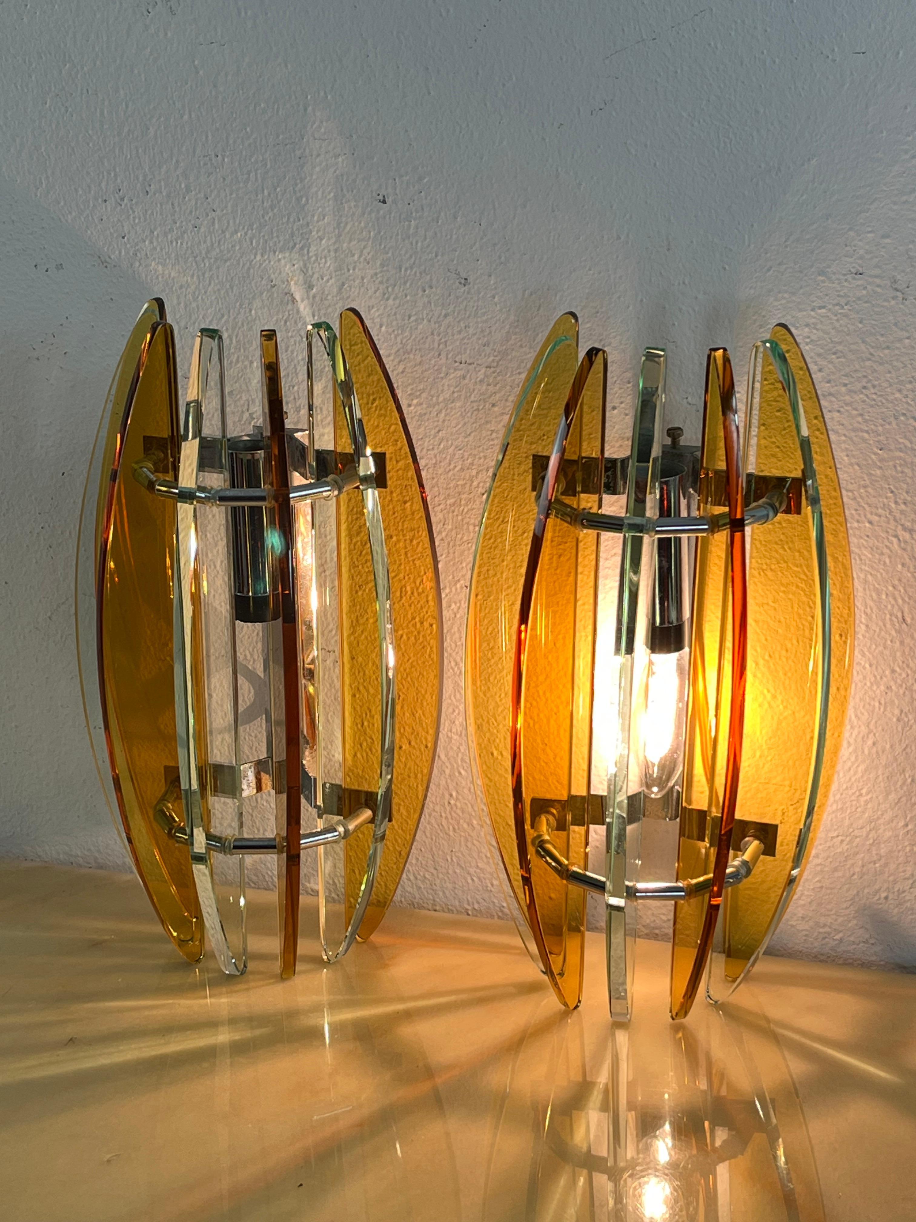 Set di 2 lampade da parete in vetro di Murano colorato di Veca, anni '70 in vendita 5