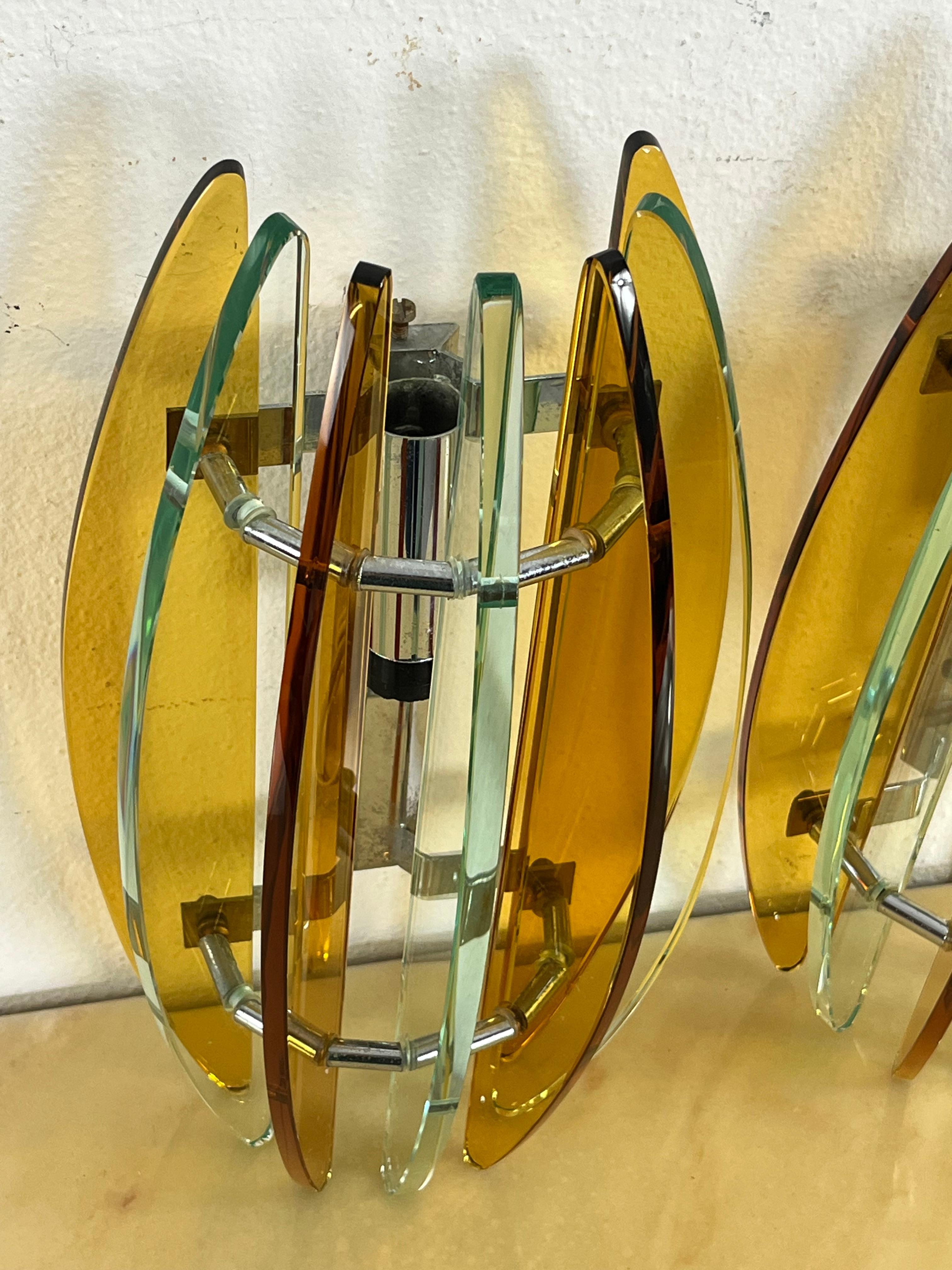 Set di 2 lampade da parete in vetro di Murano colorato di Veca, anni '70 in vendita 6