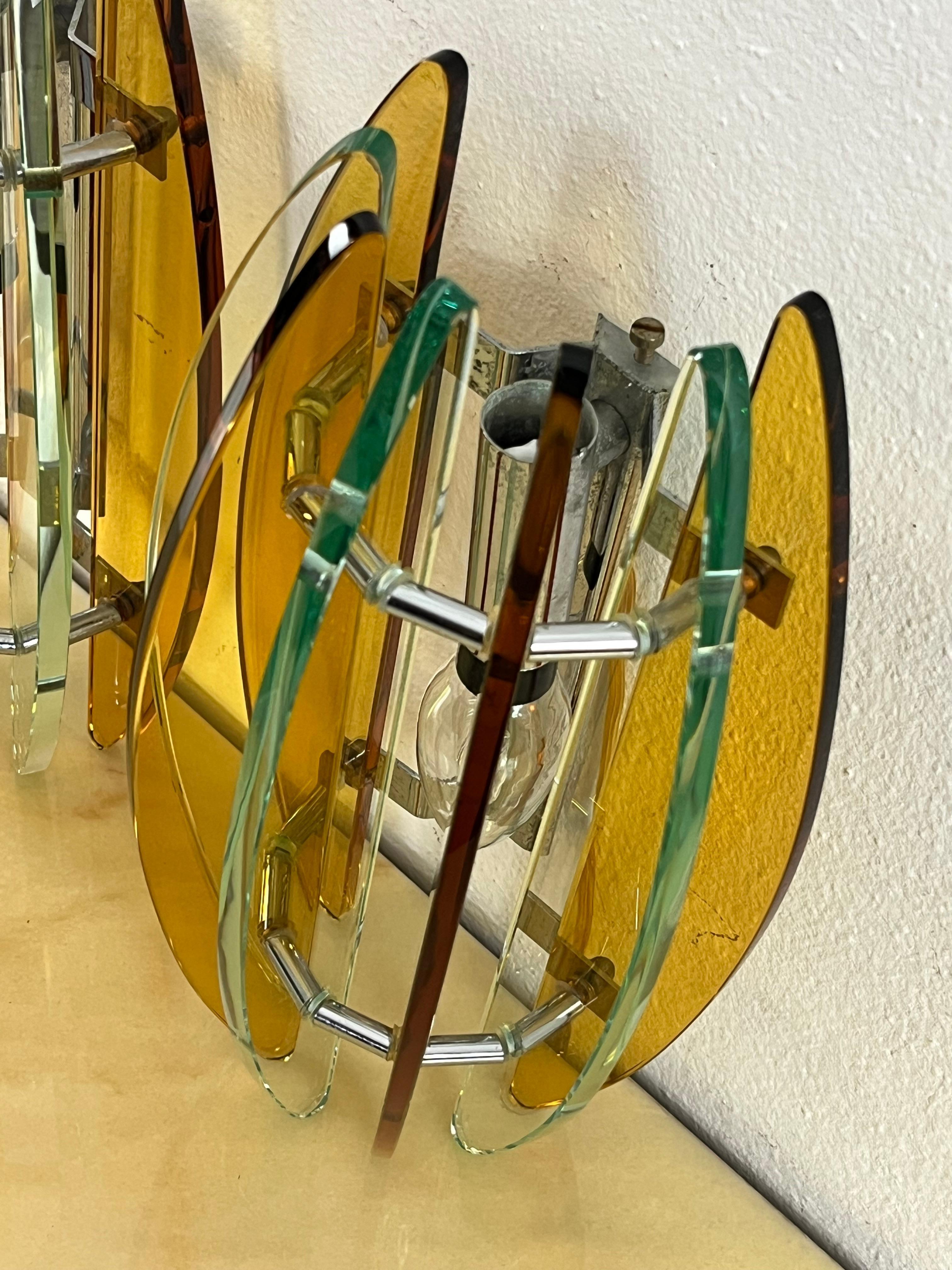 Set di 2 lampade da parete in vetro di Murano colorato di Veca, anni '70 in vendita 7