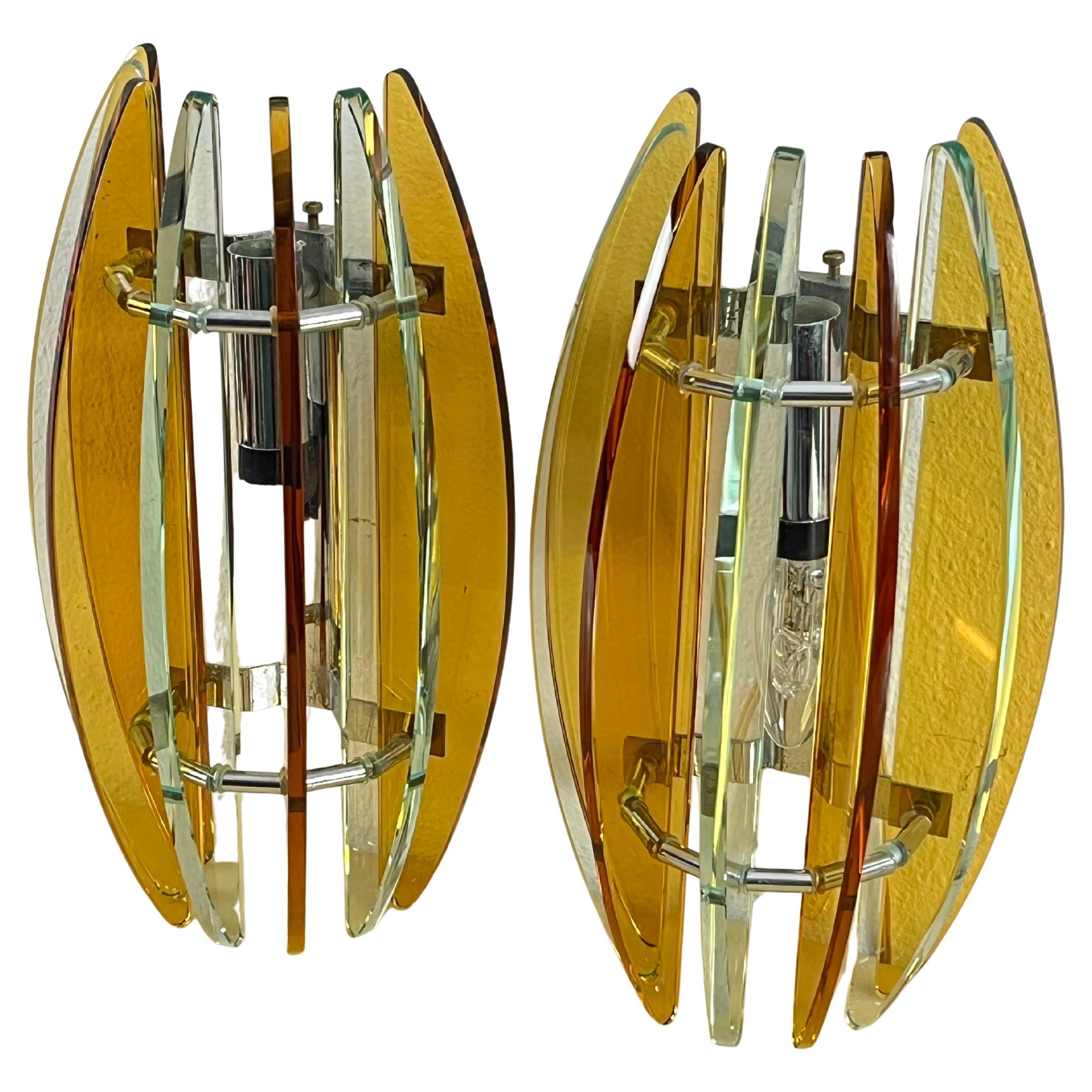 Set Of 2 VECA Colored Murano Glass Wall Lamps, 1970s