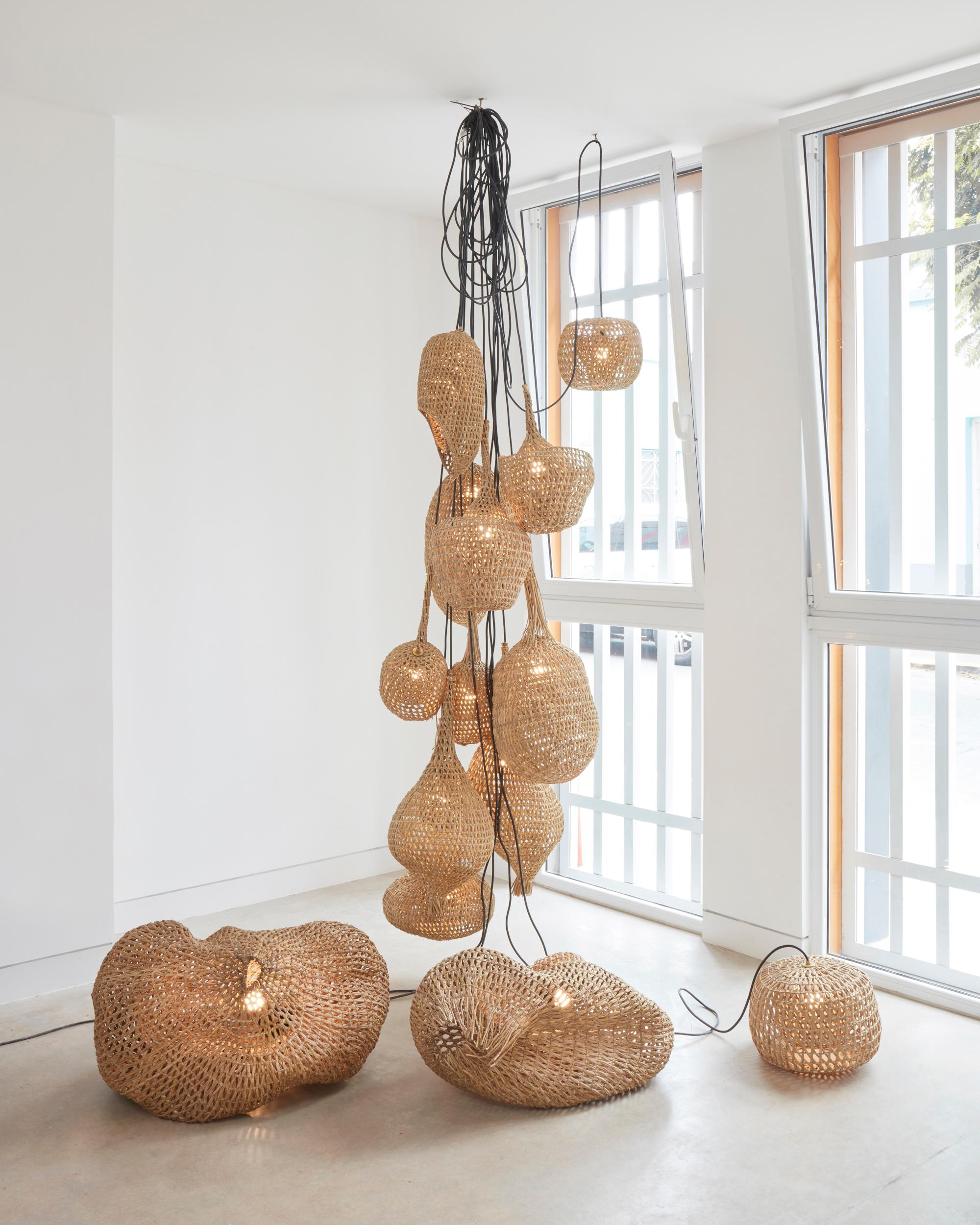 Modern Set of 2 Vegetable Fabrics N°7 Pendant Lamps by Estudio Rafael Freyre For Sale