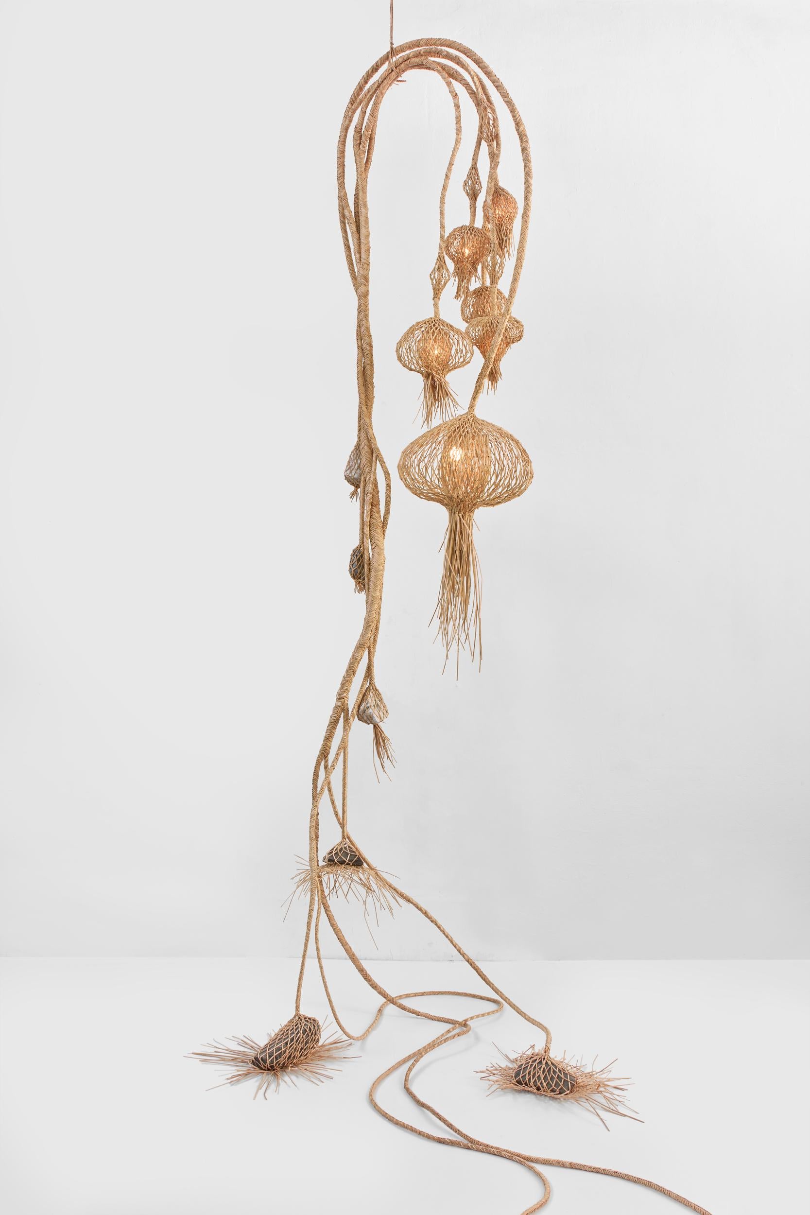 Modern Set of 2 Vegetable Fabrics N°8 Lianas Pendant Lamps by Estudio Rafael Freyre For Sale