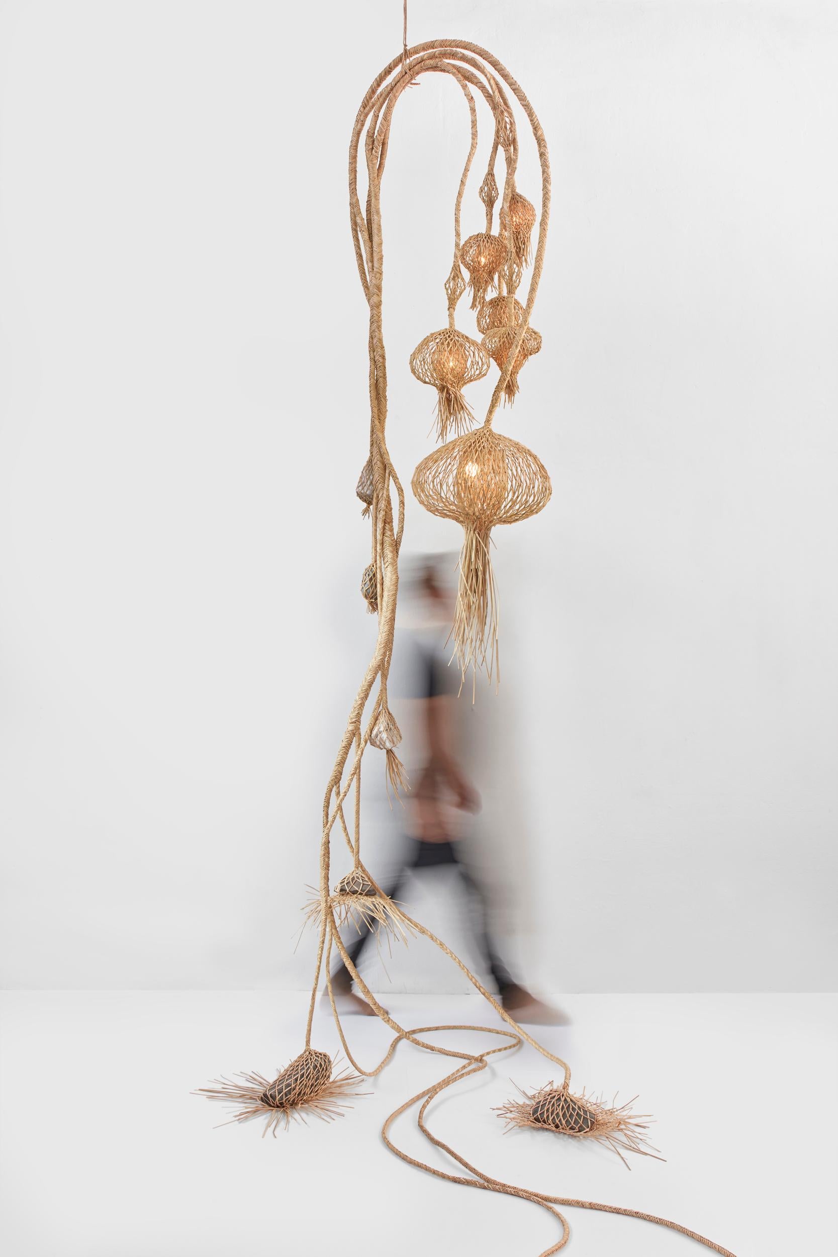 Hand-Woven Set of 2 Vegetable Fabrics N°8 Lianas Pendant Lamps by Estudio Rafael Freyre For Sale