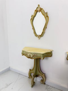 Set of 2 Venetian bedside tables and mirrors, marble top, 1960s