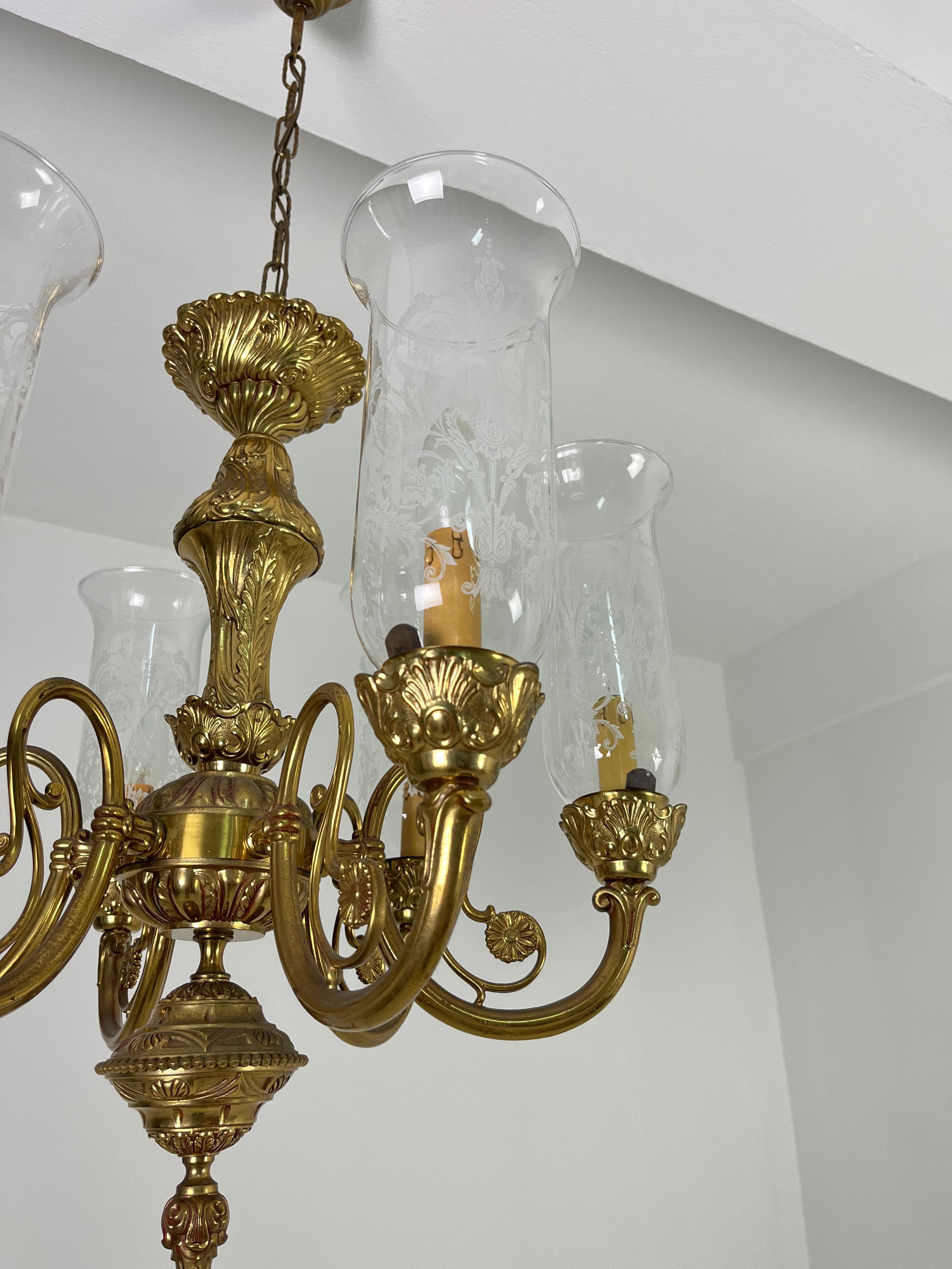 Set di 2 lampadari veneziani a 6 luci in ottone e vetro di Murano 1960s in vendita 3