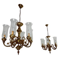 Set of 2 Venetian Chandeliers 6-lights brass and Murano glass 1960s