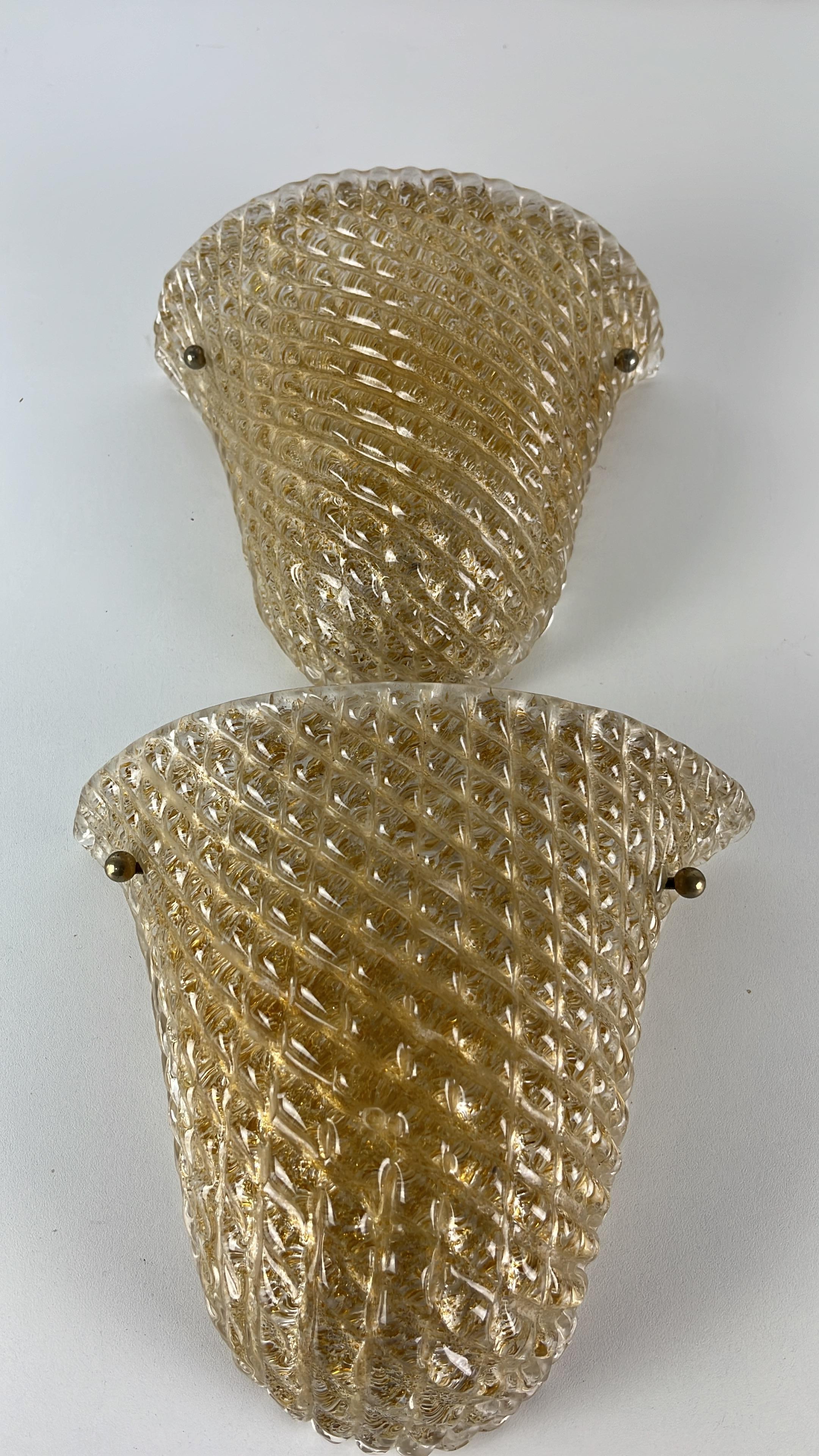 Juego de 2 Lámparas de Pared Venecianas de Cristal Rostrato de Murano Atribuidas a Venini, 1950 en venta 4