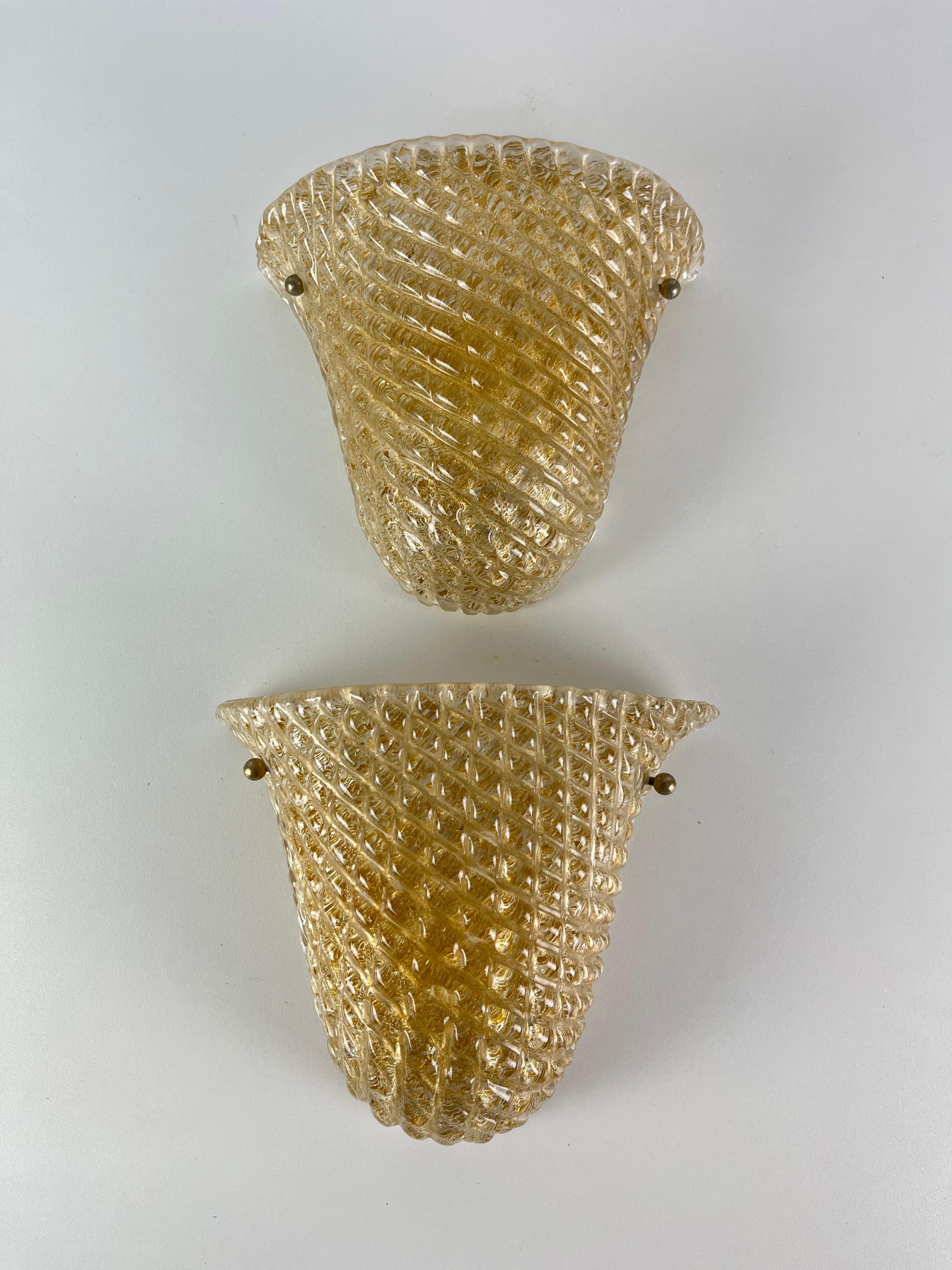 Juego de 2 Lámparas de Pared Venecianas de Cristal Rostrato de Murano Atribuidas a Venini, 1950 en venta 3