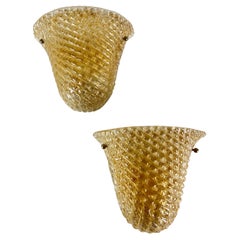 Set of 2 Venetian Wall Lamps in Murano Rostrato Glass Attributed to Venini, 1950