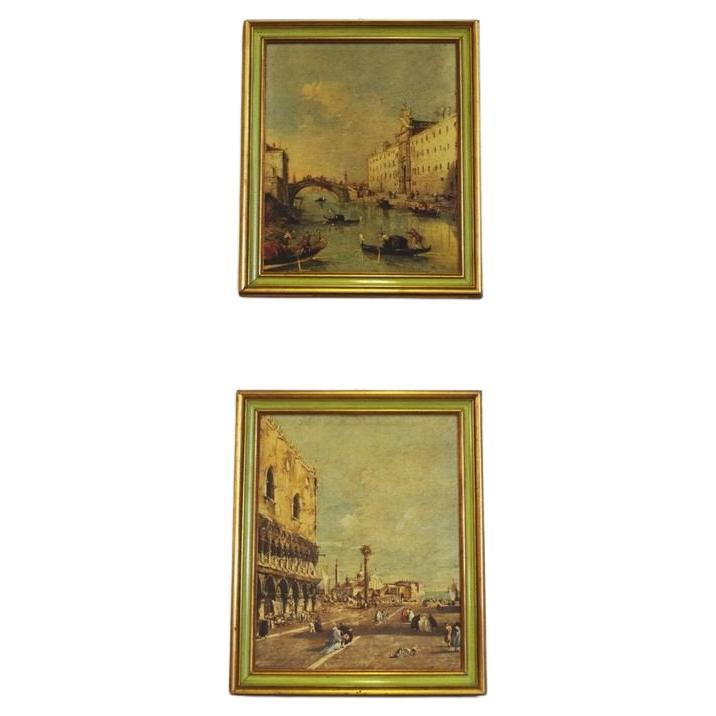 Set of 2 Venice Landscape Paintings on Canvas - 1960s