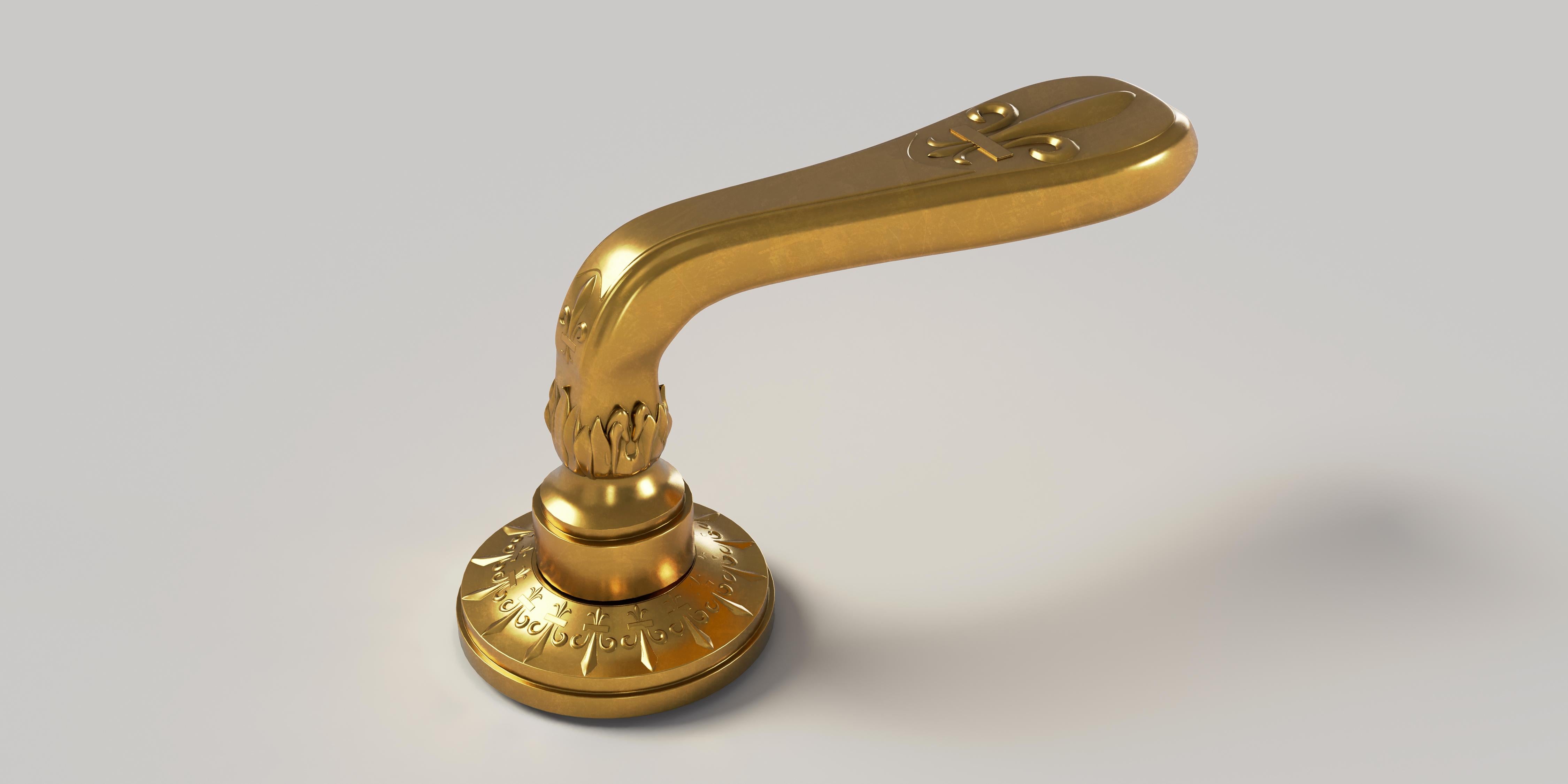 Set Of 2 Versailles Doré Brass Door Handles With Condamnation by Jérôme Bugara In New Condition For Sale In Geneve, CH
