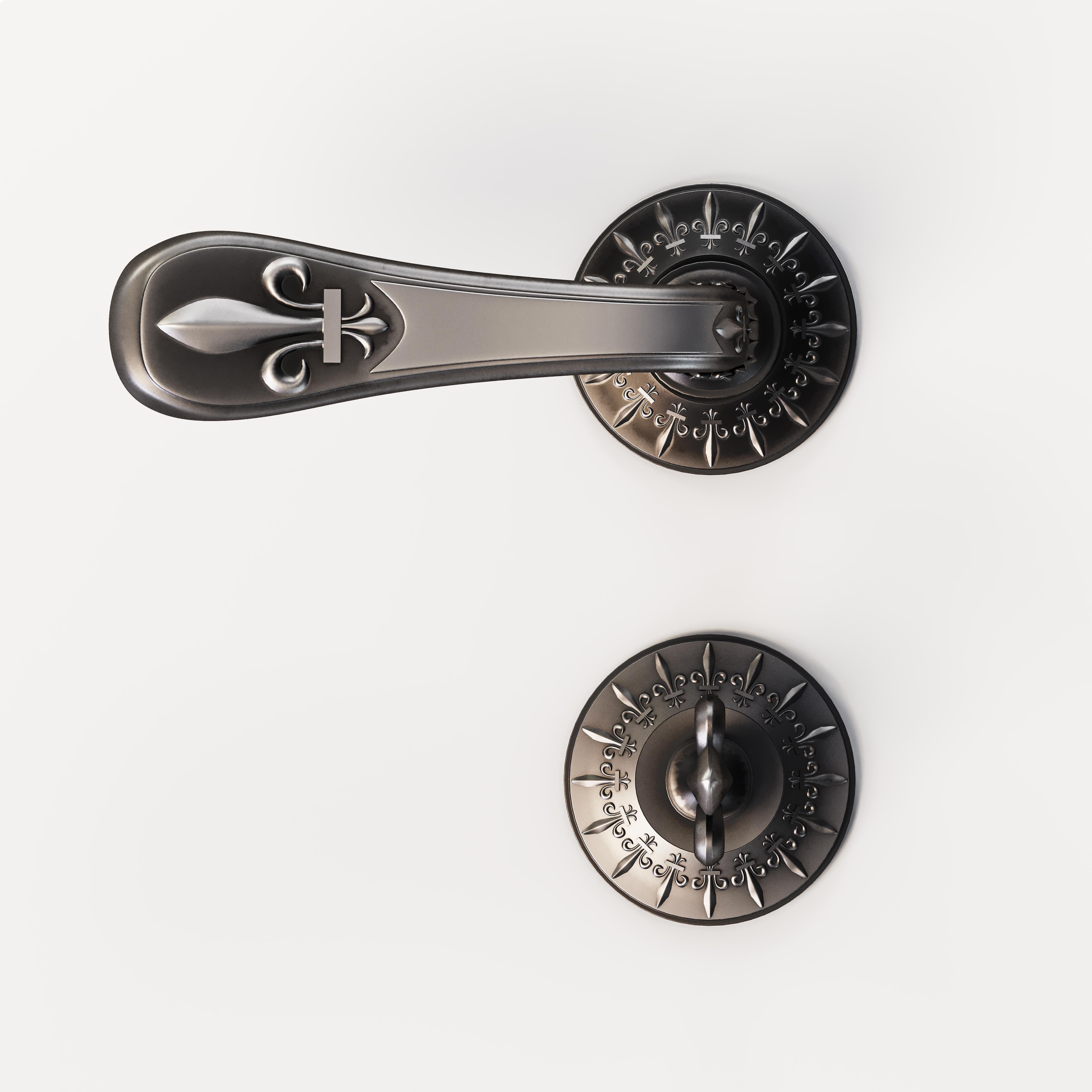 Modern Set Of 2 Versailles Nickel Door Handles With Condamnation by Jérôme Bugara For Sale
