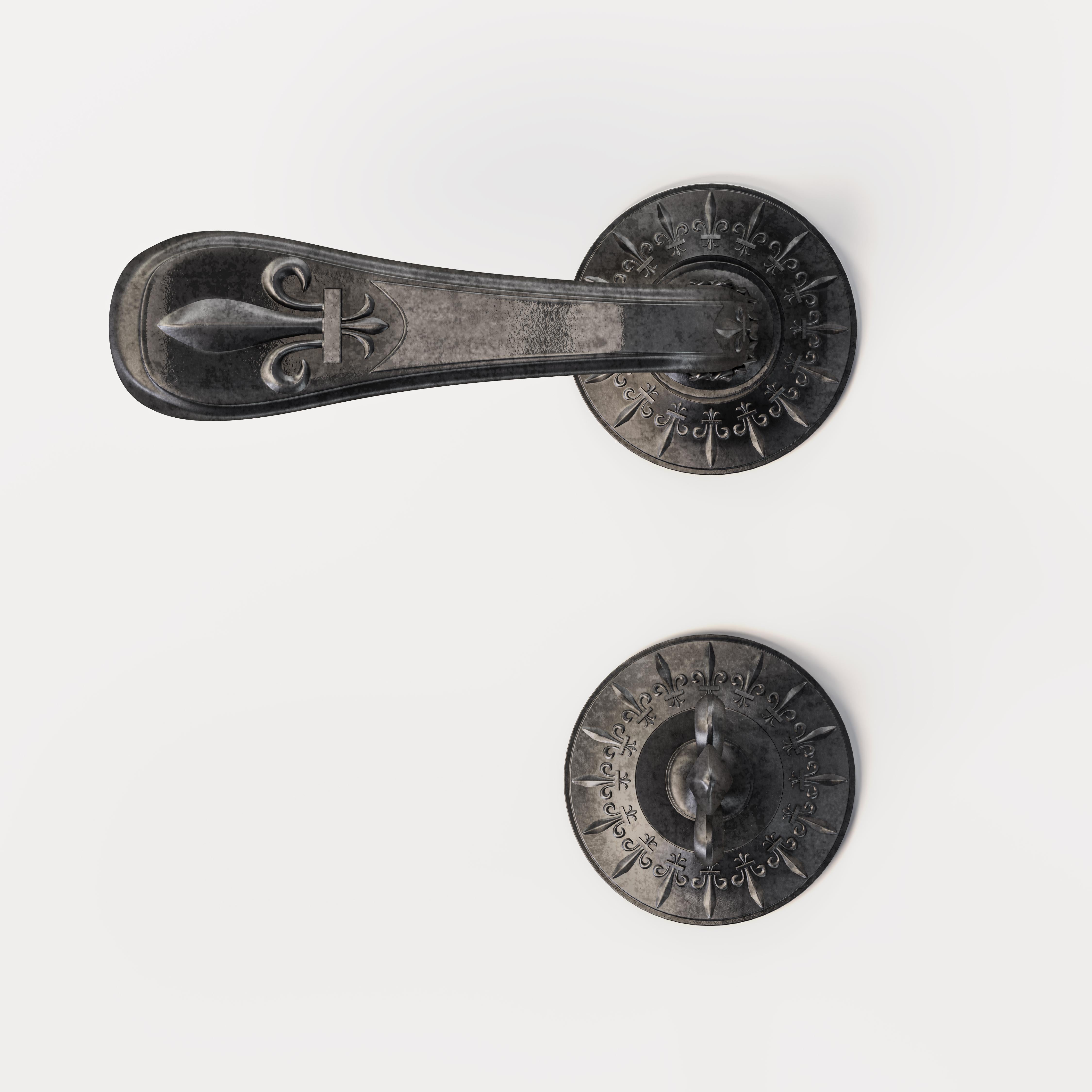 French Set Of 2 Versailles Nickel Door Handles With Condamnation by Jérôme Bugara For Sale