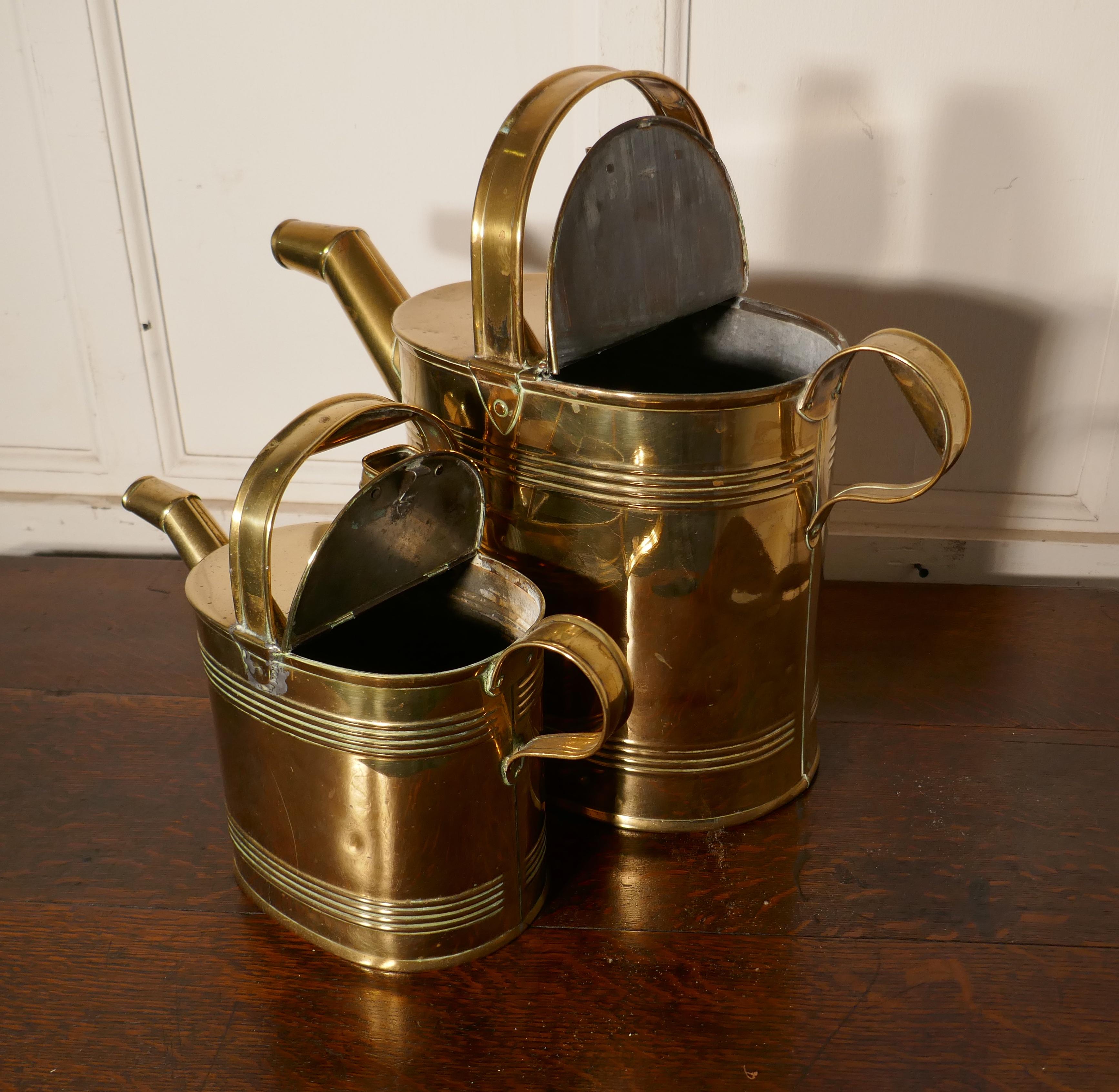 Set of 2 Victorian brass hot water jugs

Both jugs are stamped “Army and Navy Stores, so best quality and very clean
The large Jug is 16” high x 19” long x 8” wide, the smaller is 11” high x 14” long and 5.5” wide.

NH31.
 