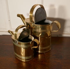 Set of 2 Victorian Brass Hot Water Jugs