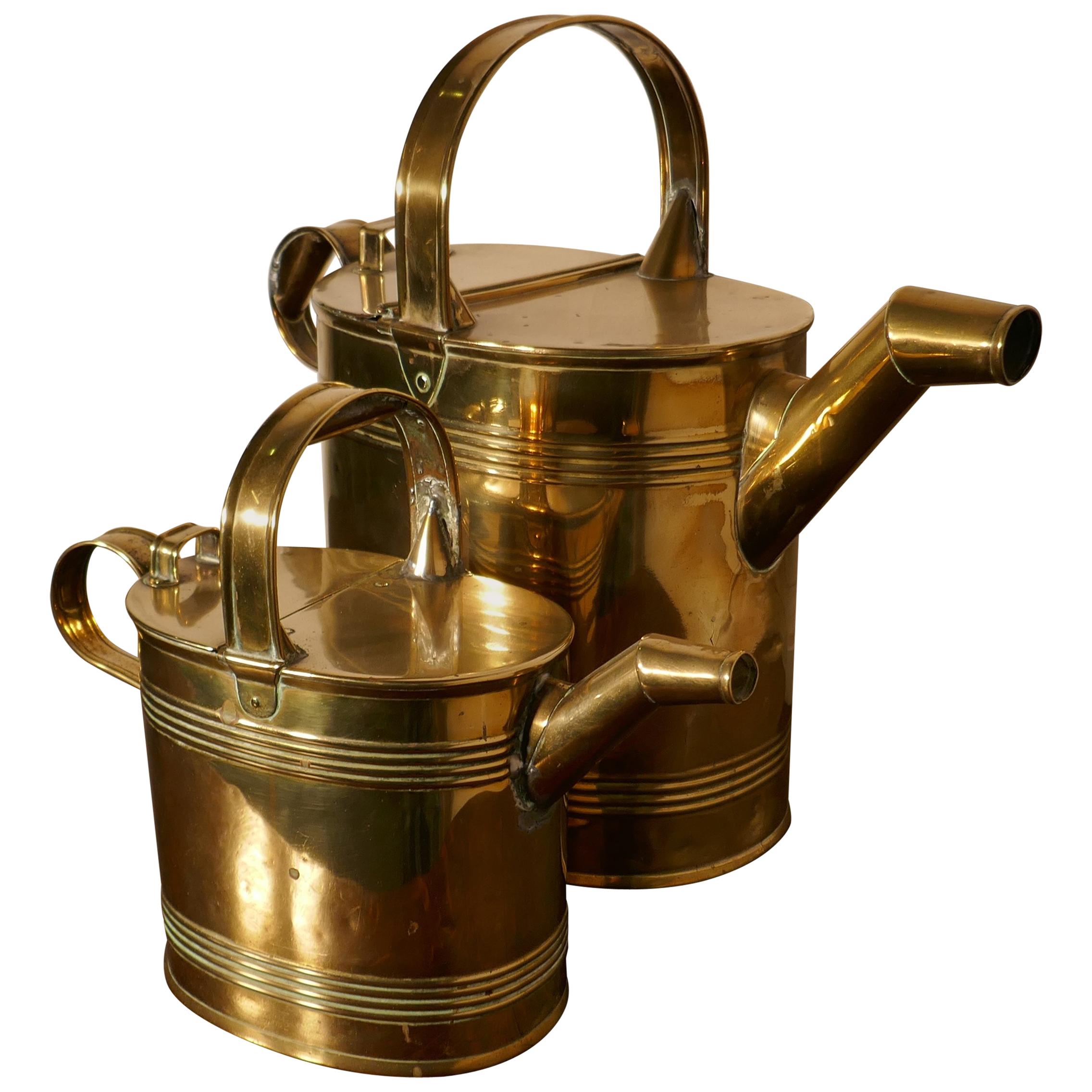 Set of 2 Victorian Brass Hot Water Jugs