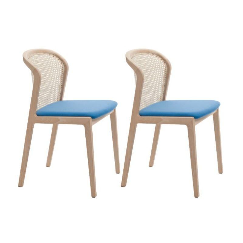 Set of 2, Vienna chair, Natural Beech Wood, and Nord Wool- Light Blue by Colé Italia with Emmanuel Gallina
Dimensions: H 78, W 48, D 50 cm
Materials: Natural Beechwood chair with straw back and upholstered seat

Also Available: Vienna Canaletto,