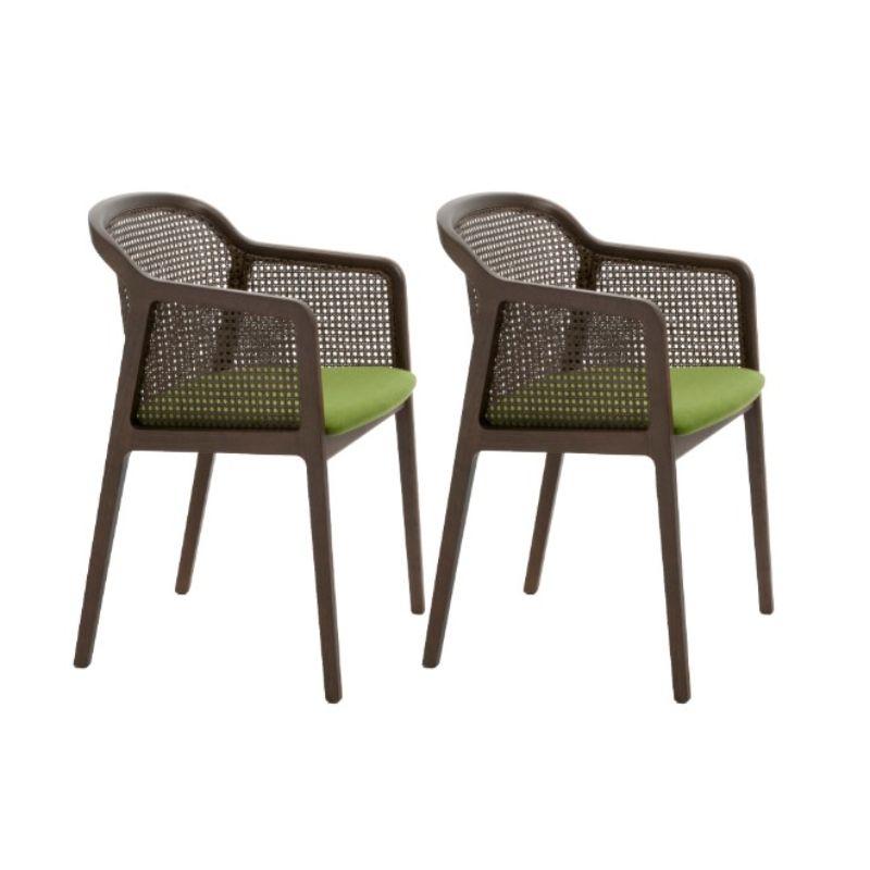 Set of 2, Vienna Little armchair, Stained Beech Wood, Acid Green by Colé Italia with Emmanuel Gallina
Dimensions: H 78, W 53, D 50 cm
Materials: Stained beech wood little armchair with Vienna straw back, and upholstered seat
Wood stained