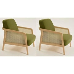 Set of 2, Vienna Lounge Armchair Beech Palm Green by Colé Italia