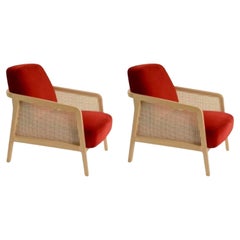 Lot de 2, Fauteuil Lounge Vienna Hêtre Rouge Velours par Colé Italia
