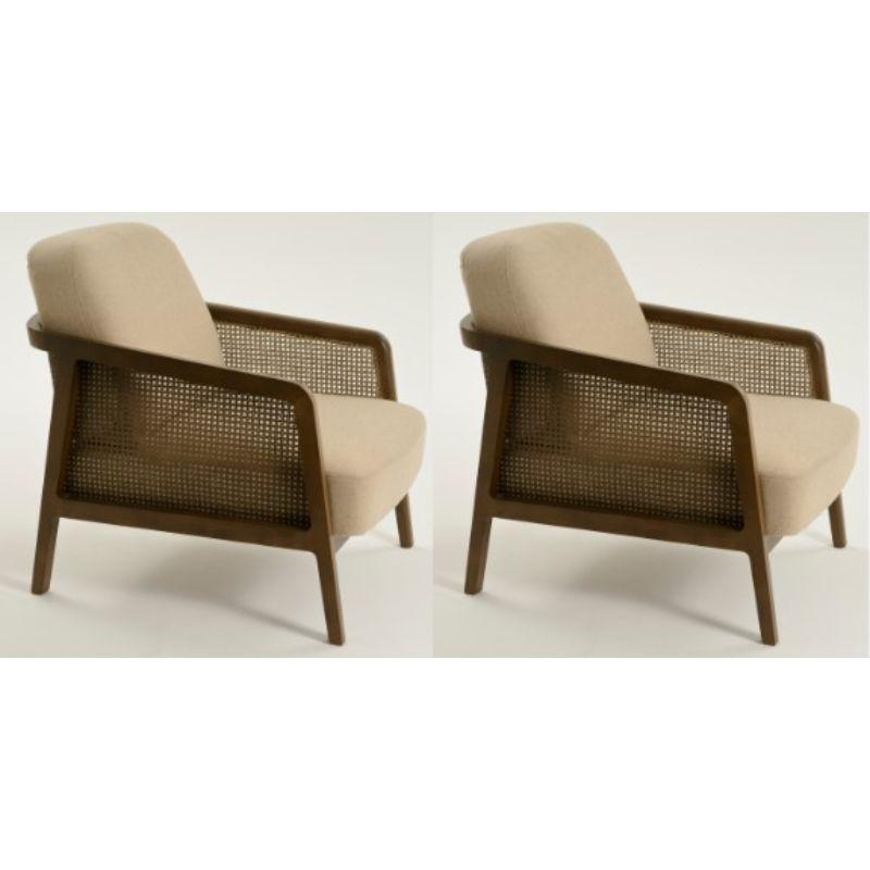 Set of 2, Vienna Lounge Canaletto beige by Colé Italia with Emmanuel Gallina
Dimensions: H 78, W 53, D 50 cm
Materials: Lounge armchair in stained beech wood and straw; upholstered seat and back ( Cat CC)
Finishing: CA Canaletto, WE Wengè, BK
