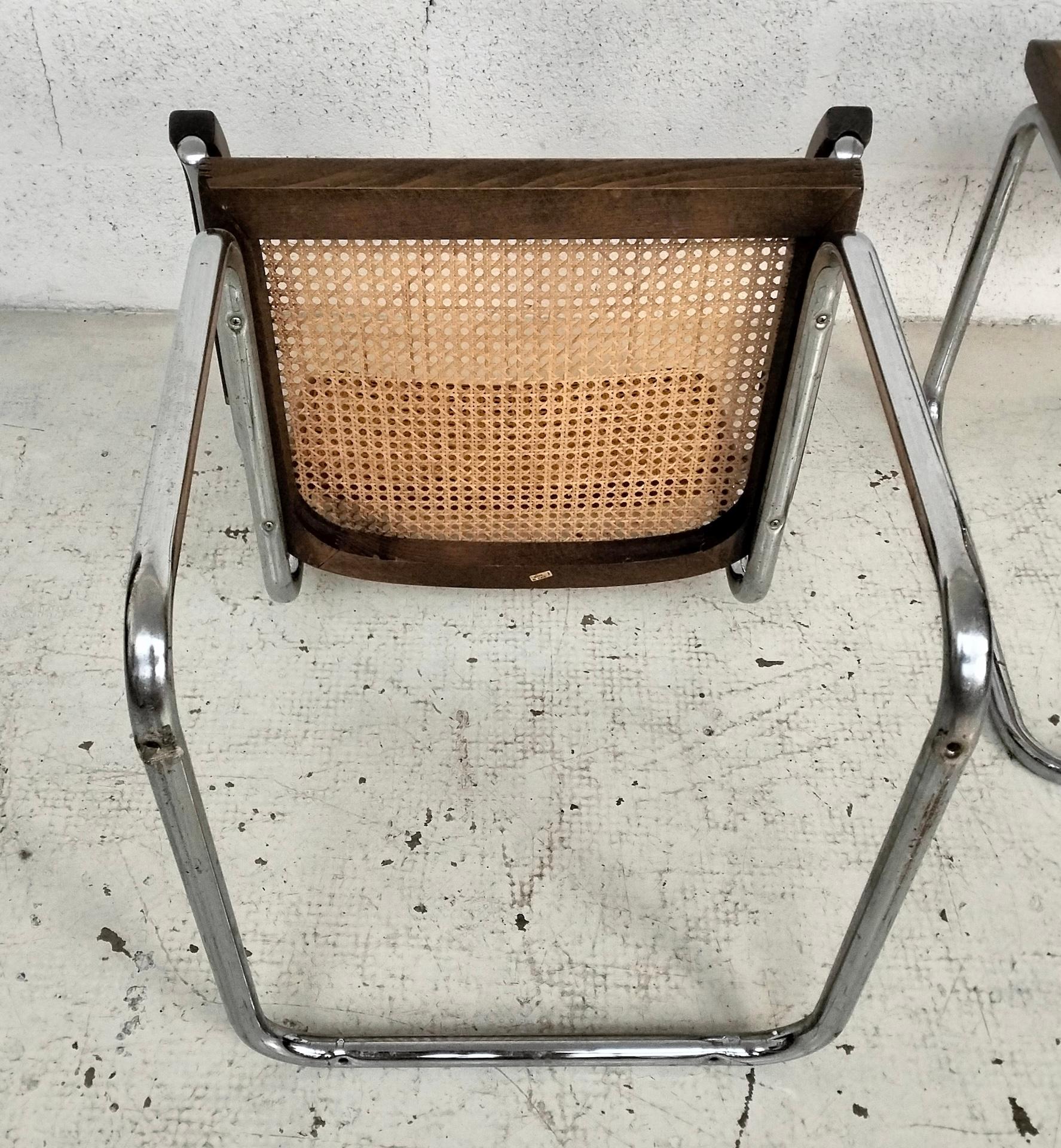 Set of 2 Vienna straw and metal chairs in “Cesca” style by M.Breuer for Gavina For Sale 4