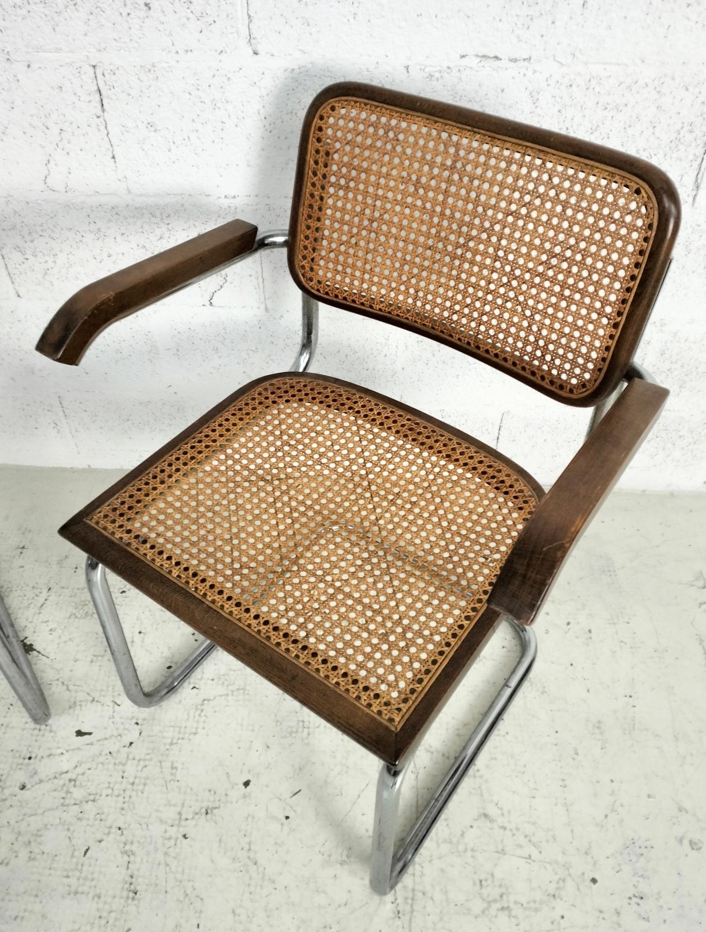 Italian Set of 2 Vienna straw and metal chairs in “Cesca” style by M.Breuer for Gavina For Sale
