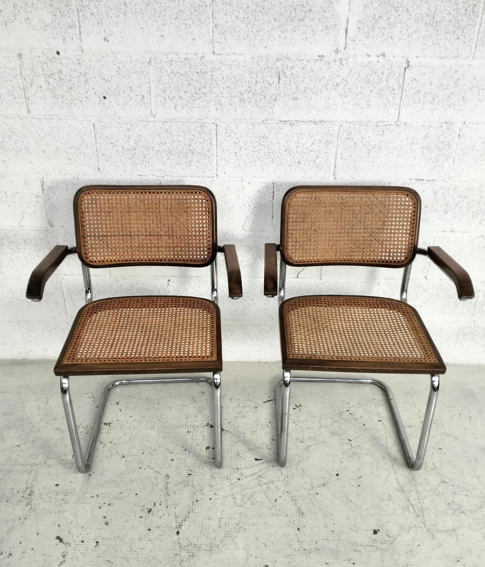 Set of 2 Vienna straw and metal chairs in “Cesca” style by M.Breuer for Gavina In Good Condition For Sale In Padova, IT