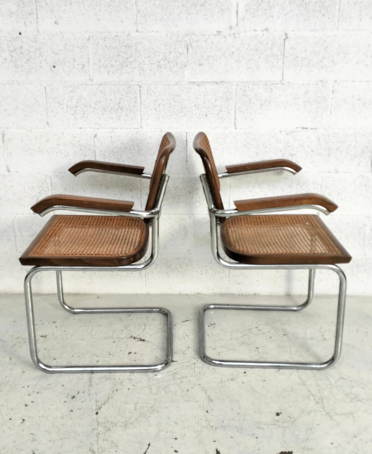 Mid-20th Century Set of 2 Vienna straw and metal chairs in “Cesca” style by M.Breuer for Gavina For Sale